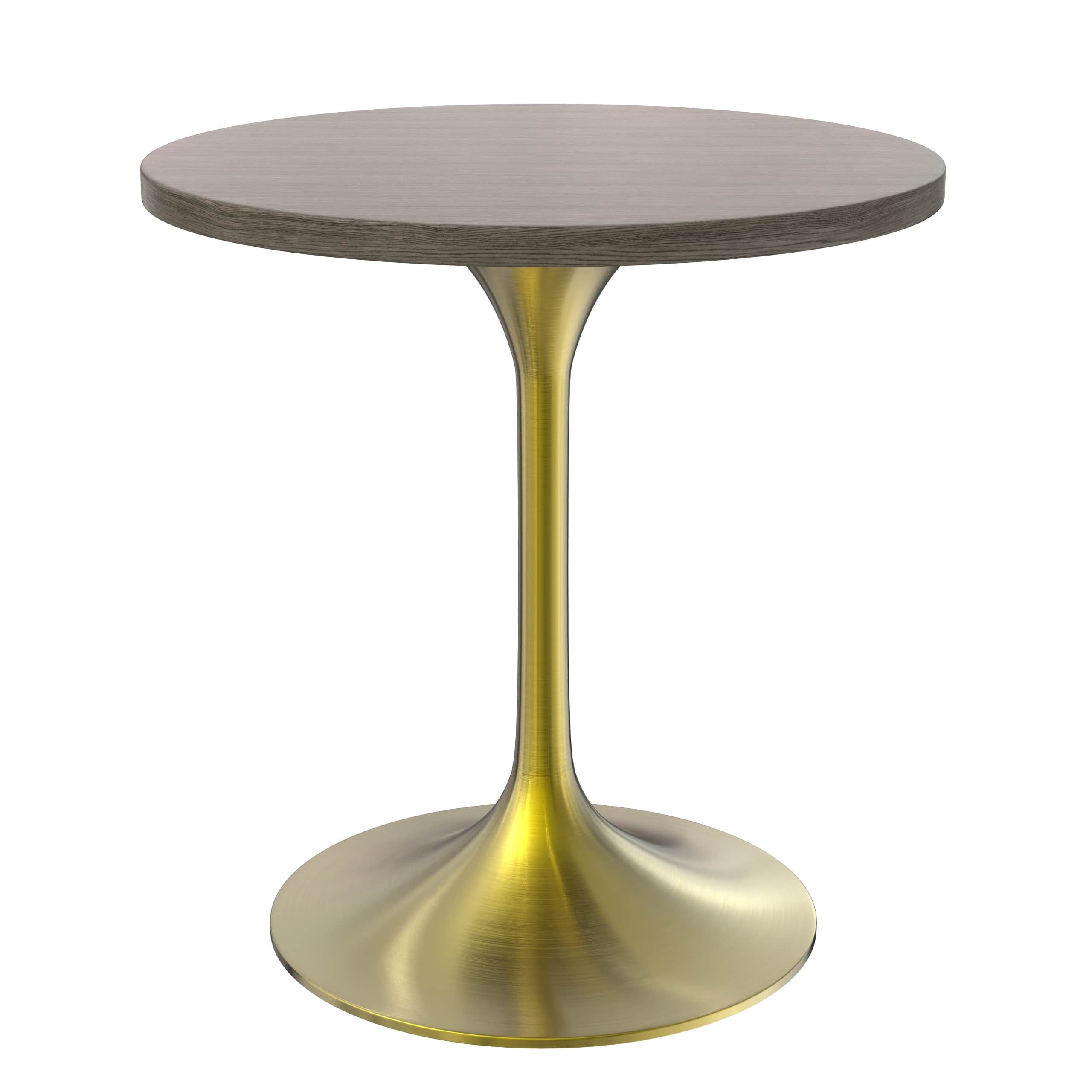 LeisureMod Verve Modern 27" Round Dining Table with MDF Top and Brushed Gold Pedestal Base