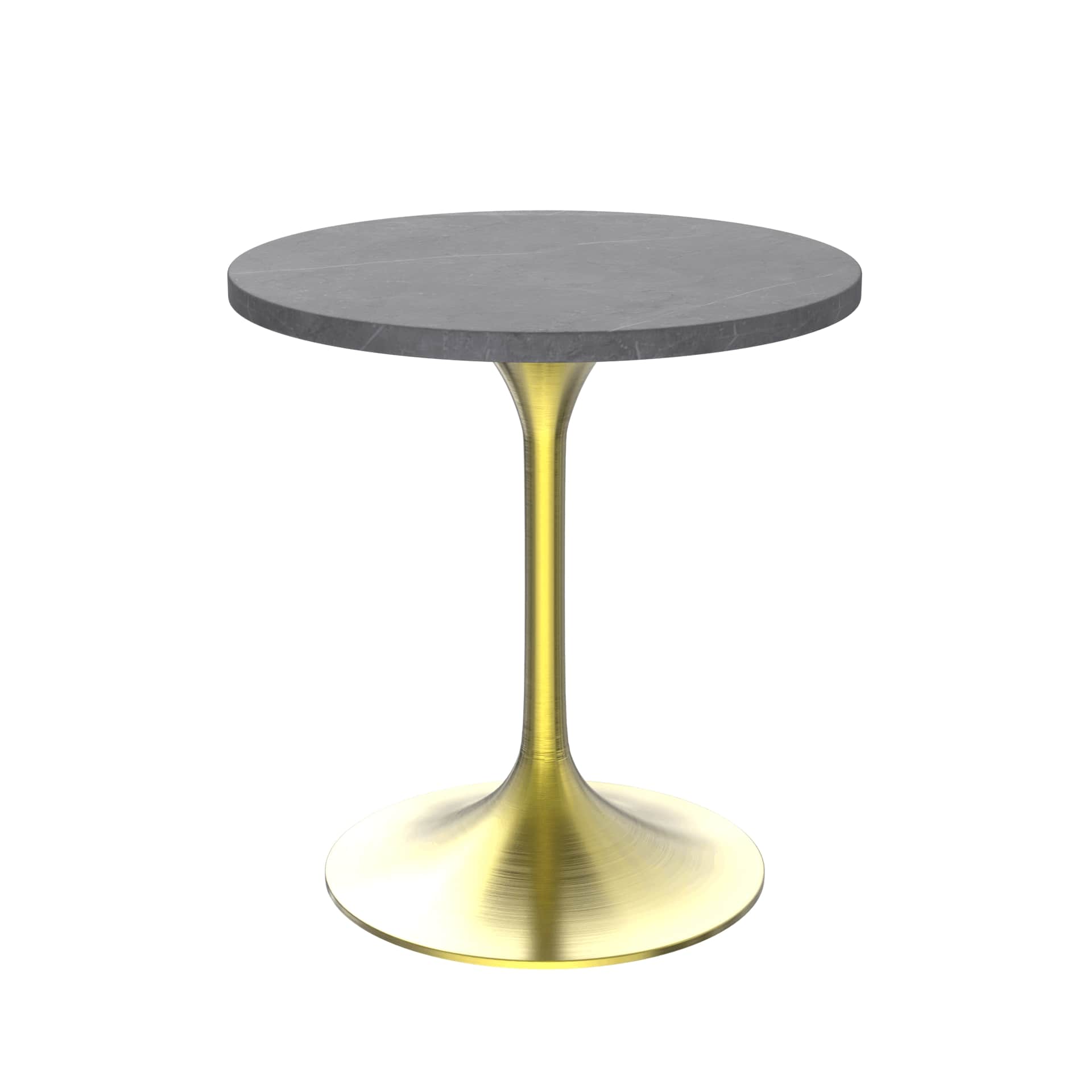 LeisureMod Verve Modern 27" Round Dining Table with Stone Top and Brushed Chrome Pedestal Base