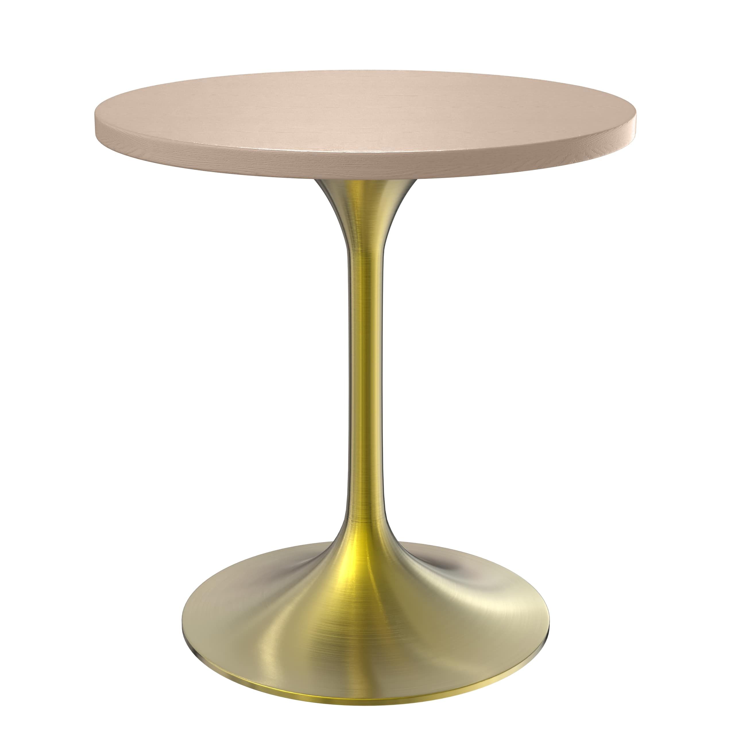 LeisureMod Verve Modern 27" Round Dining Table with MDF Top and Brushed Gold Pedestal Base