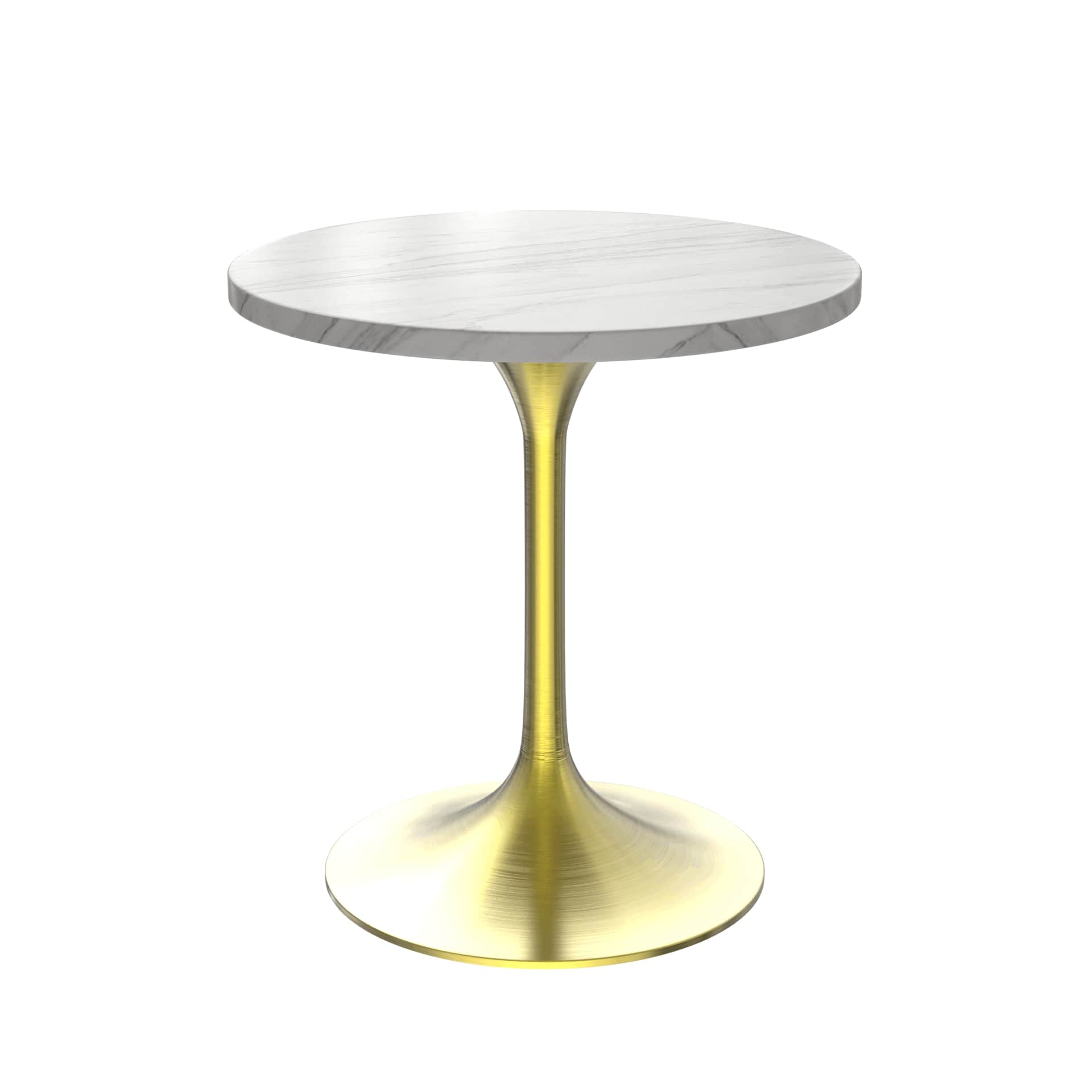 LeisureMod Verve Modern 27" Round Dining Table with Stone Top and Brushed Chrome Pedestal Base