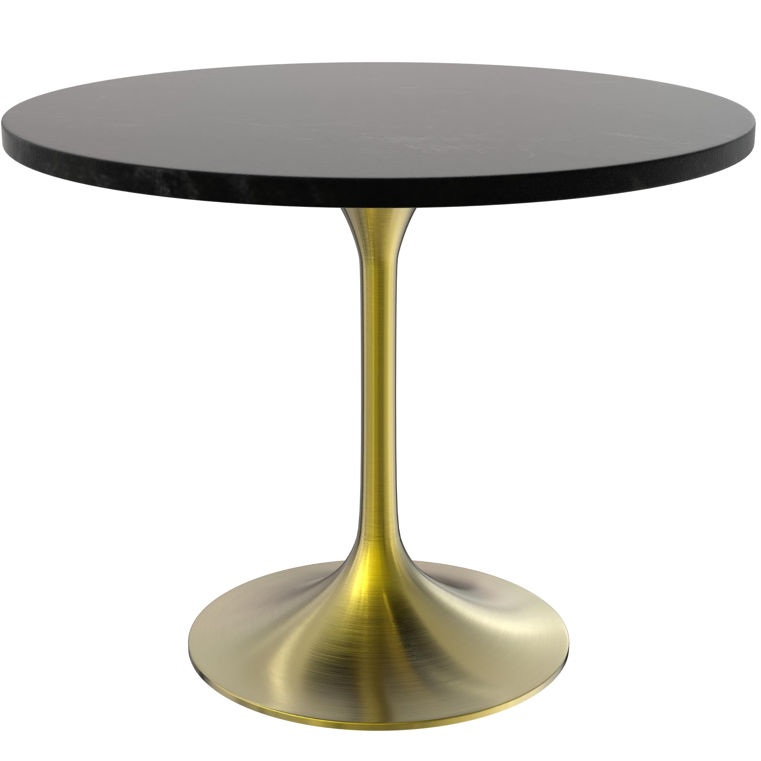 LeisureMod Verve Modern 27" Round Dining Table with MDF Top and Brushed Gold Pedestal Base