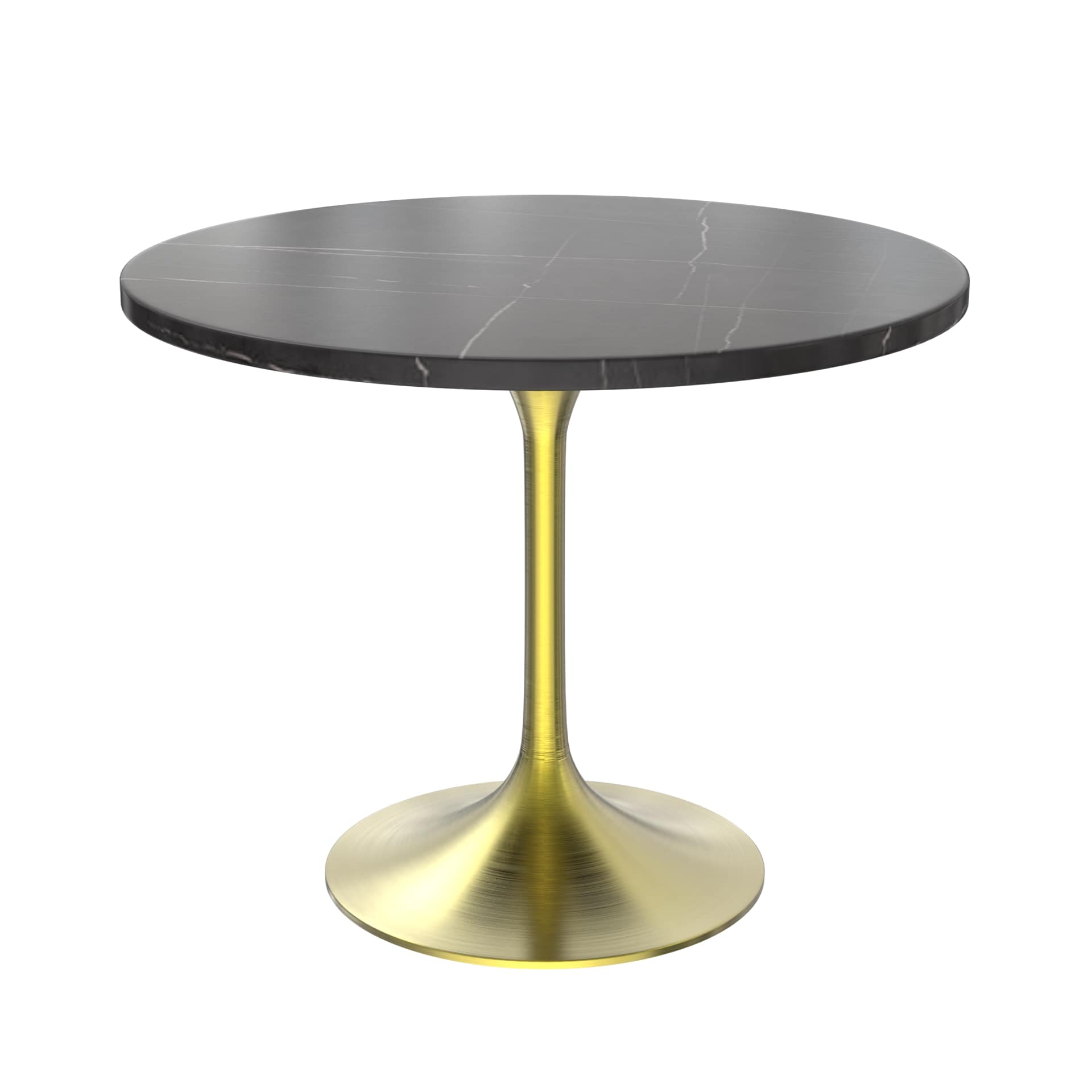 LeisureMod Verve Modern 36" Round Dining Table with Stone Top and White Steel Pedestal Base