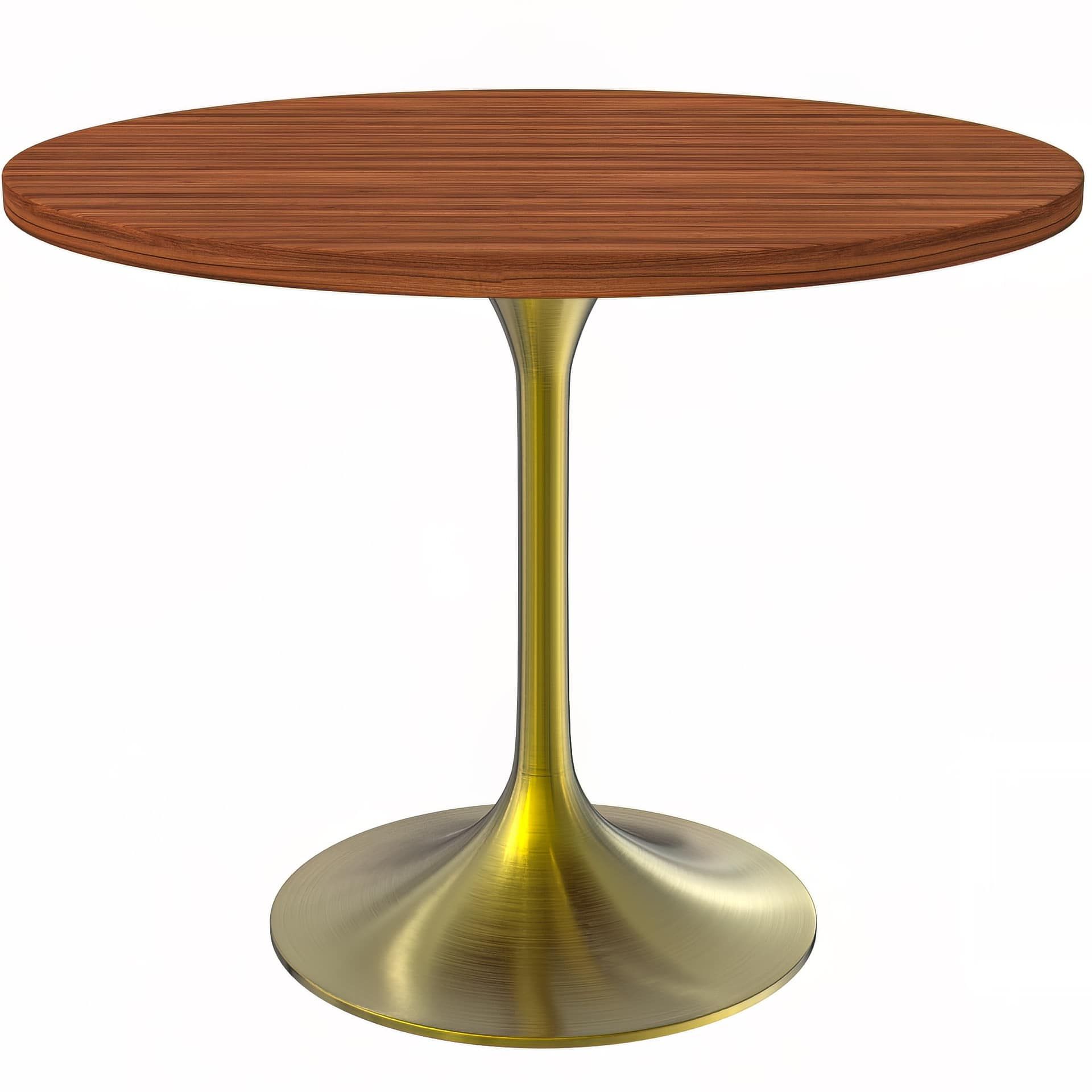 LeisureMod Verve Modern 27" Round Dining Table with MDF Top and Brushed Gold Pedestal Base