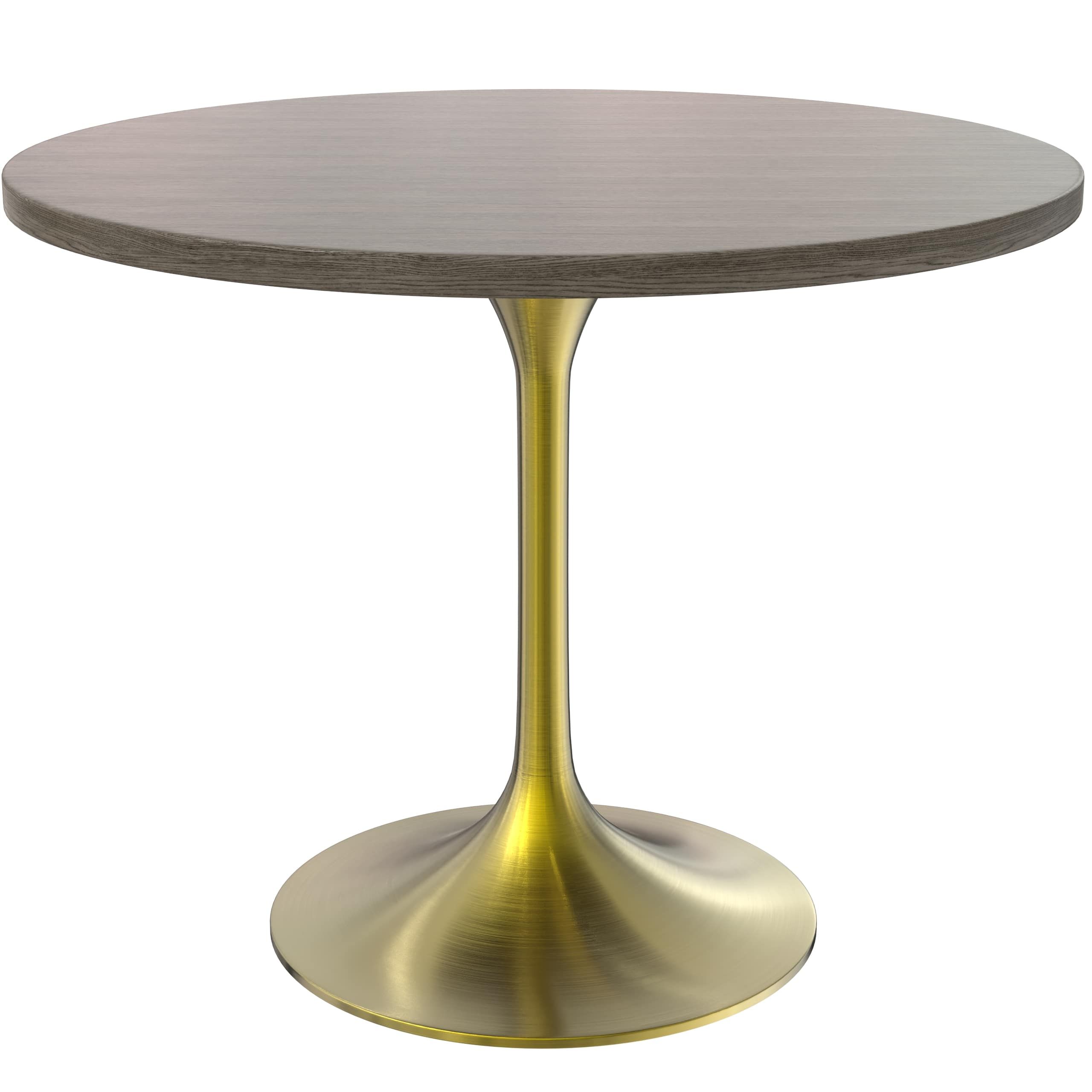 LeisureMod Verve Modern 27" Round Dining Table with MDF Top and Brushed Gold Pedestal Base