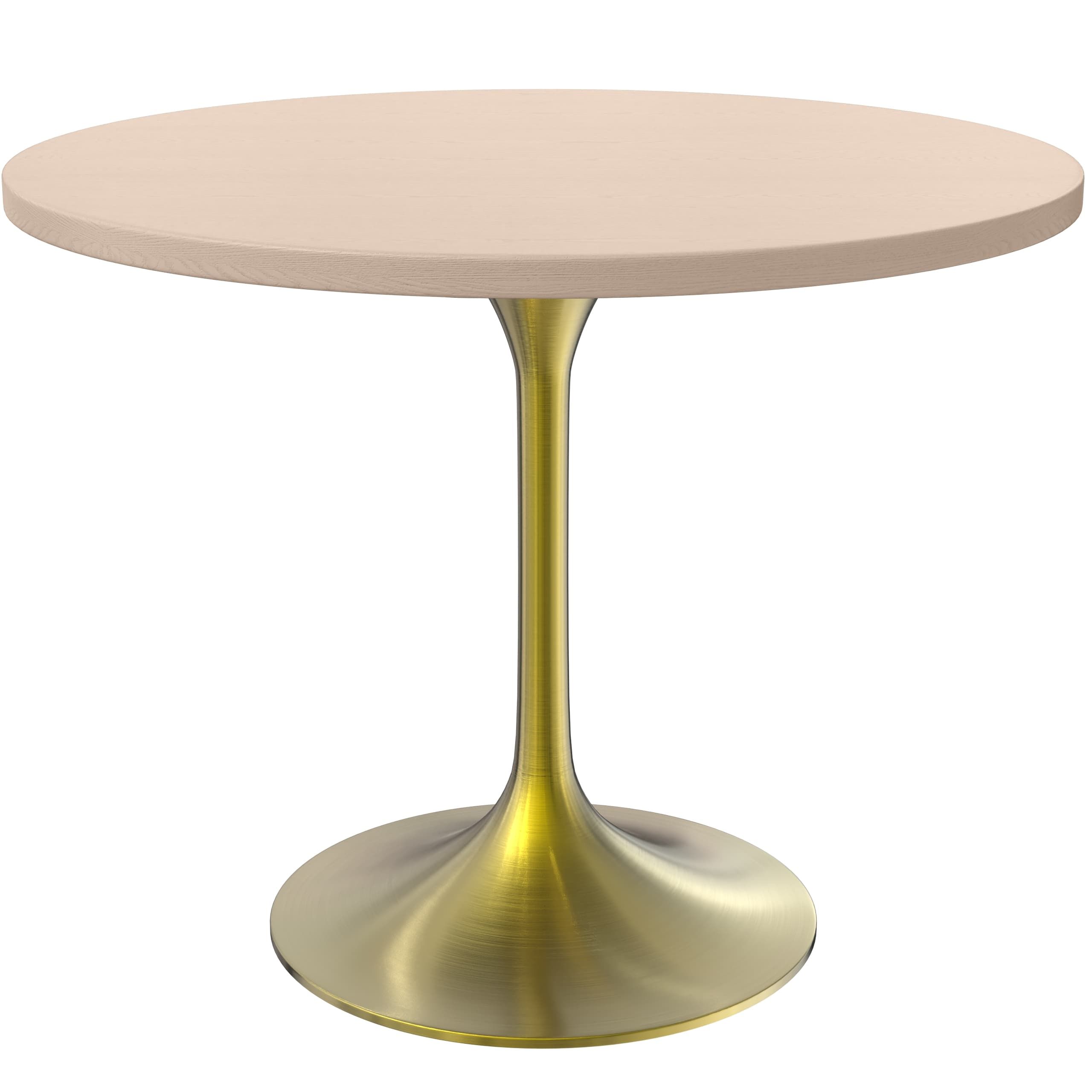 LeisureMod Verve Modern 27" Round Dining Table with MDF Top and Brushed Gold Pedestal Base