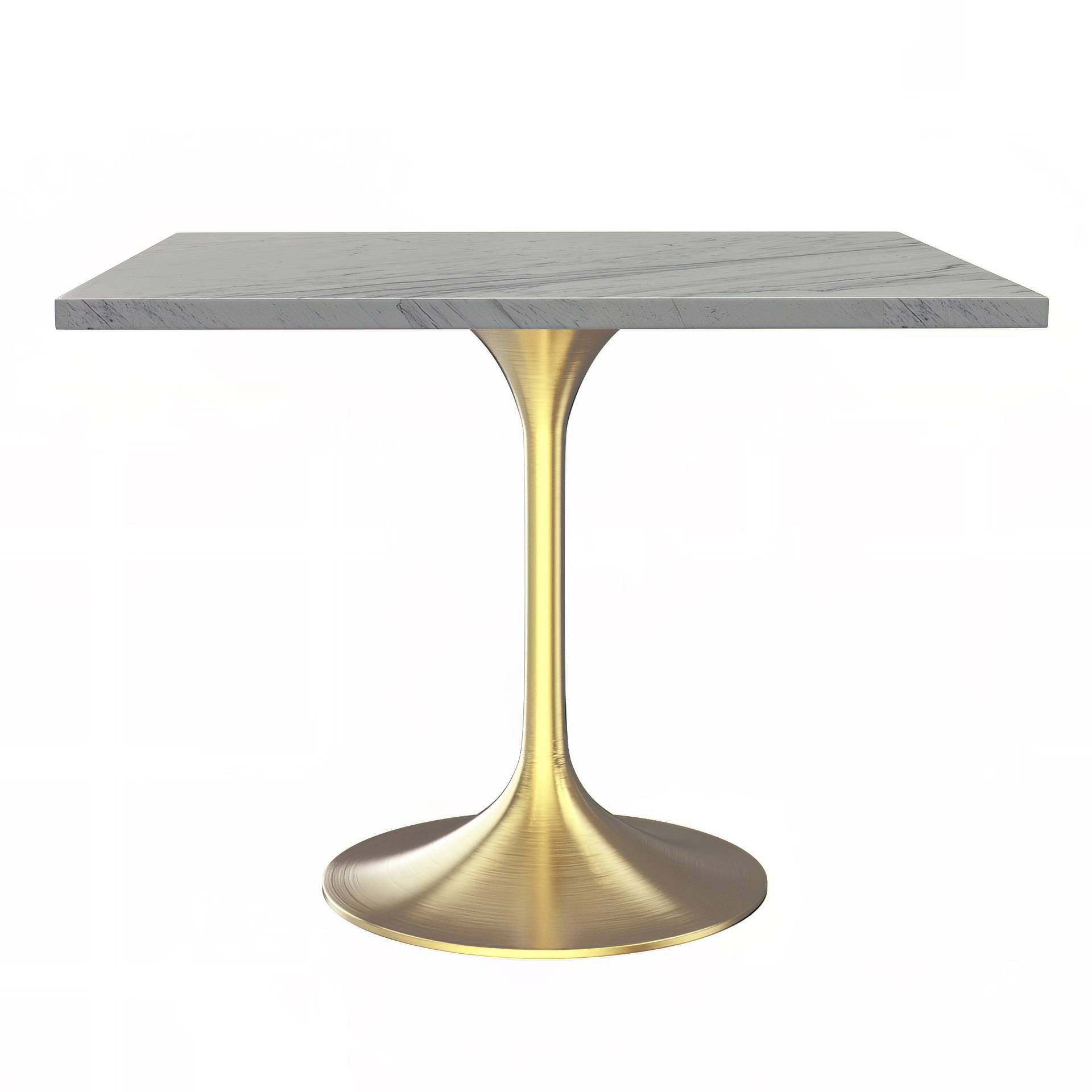 LeisureMod Verve Modern 27" Square Dining Table with Resin Top and Brushed Steel Base