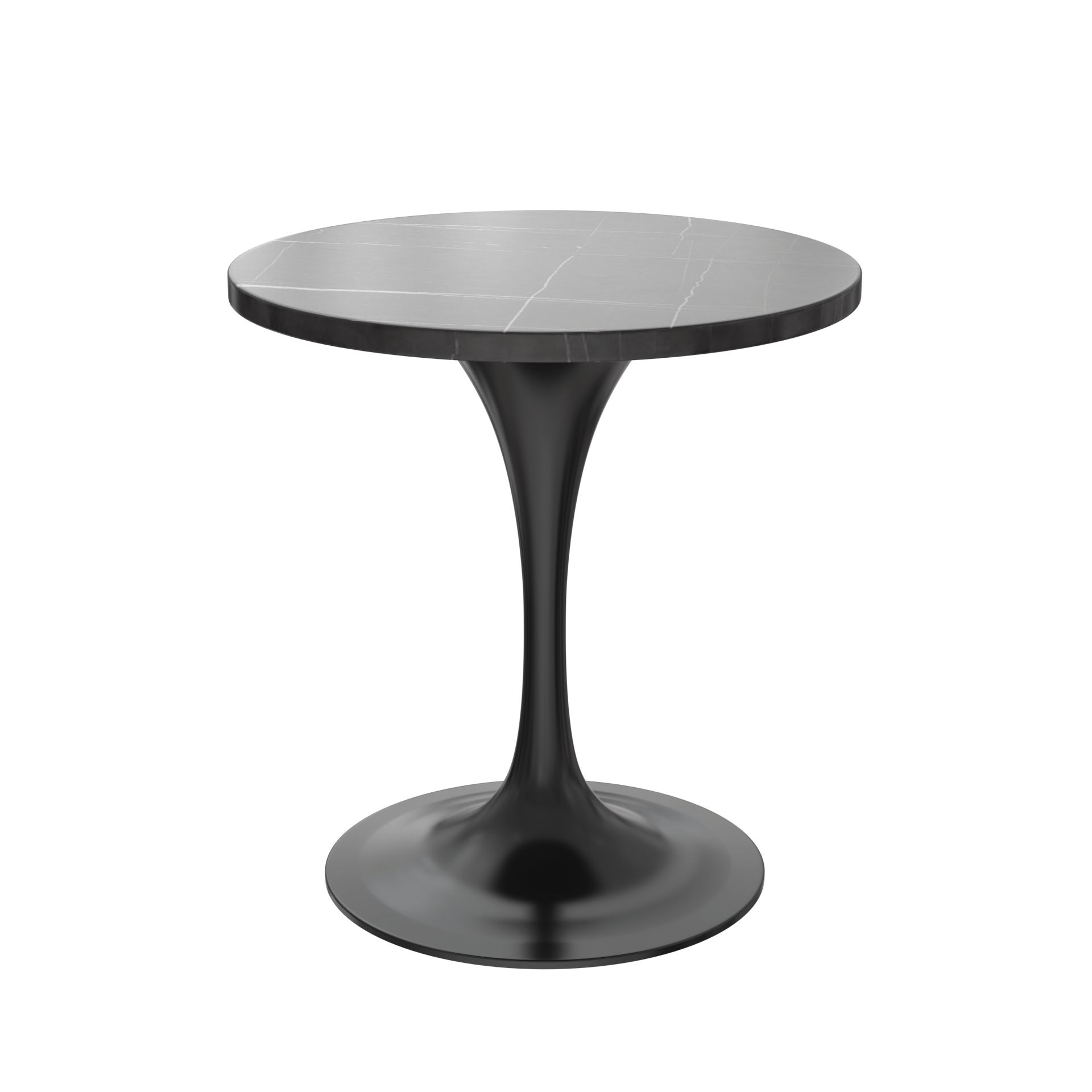 LeisureMod Verve Modern 27" Round Dining Table with Sintered Stone Top and Black Steel Pedestal Base