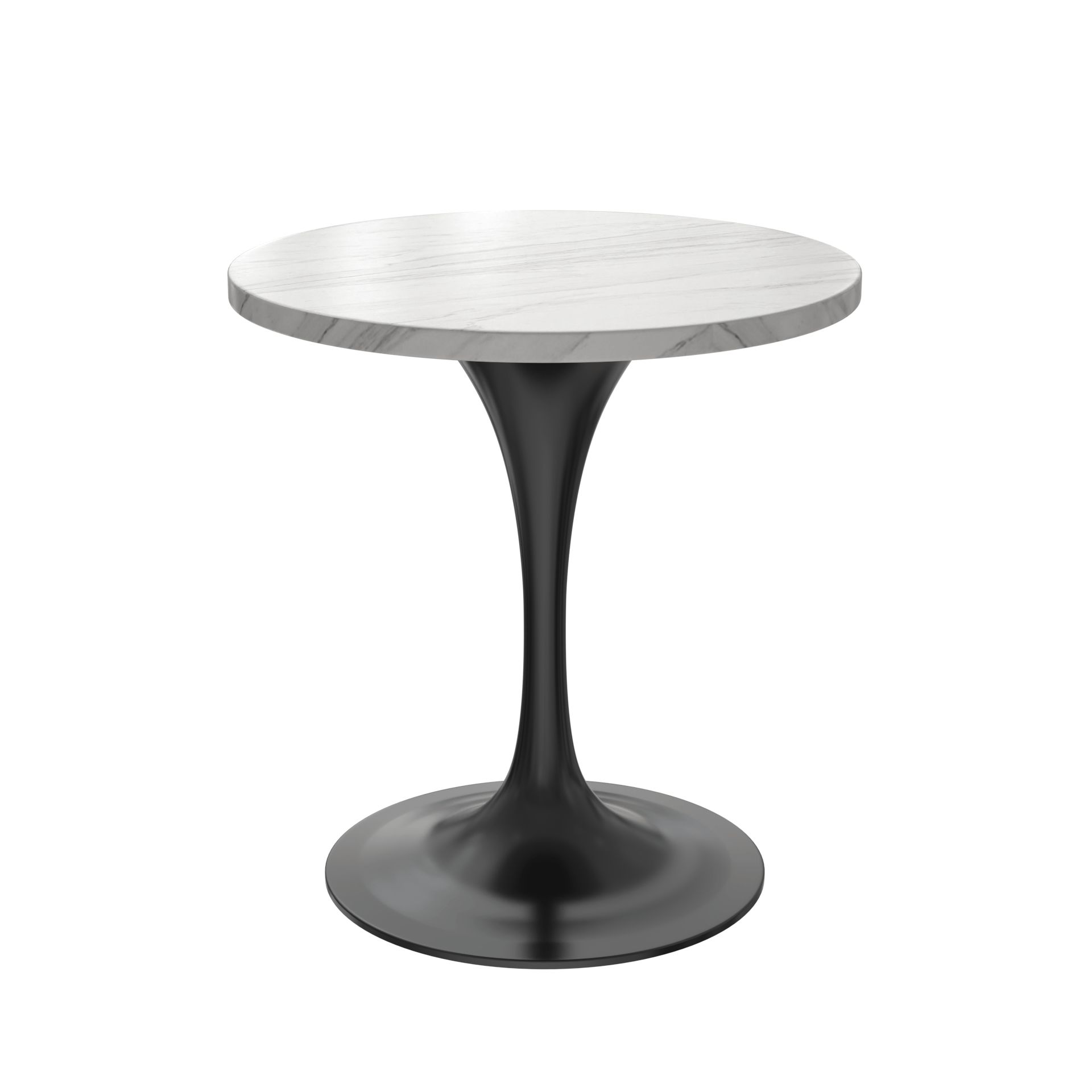 LeisureMod Verve Modern 27" Round Dining Table with Sintered Stone Top and Black Steel Pedestal Base