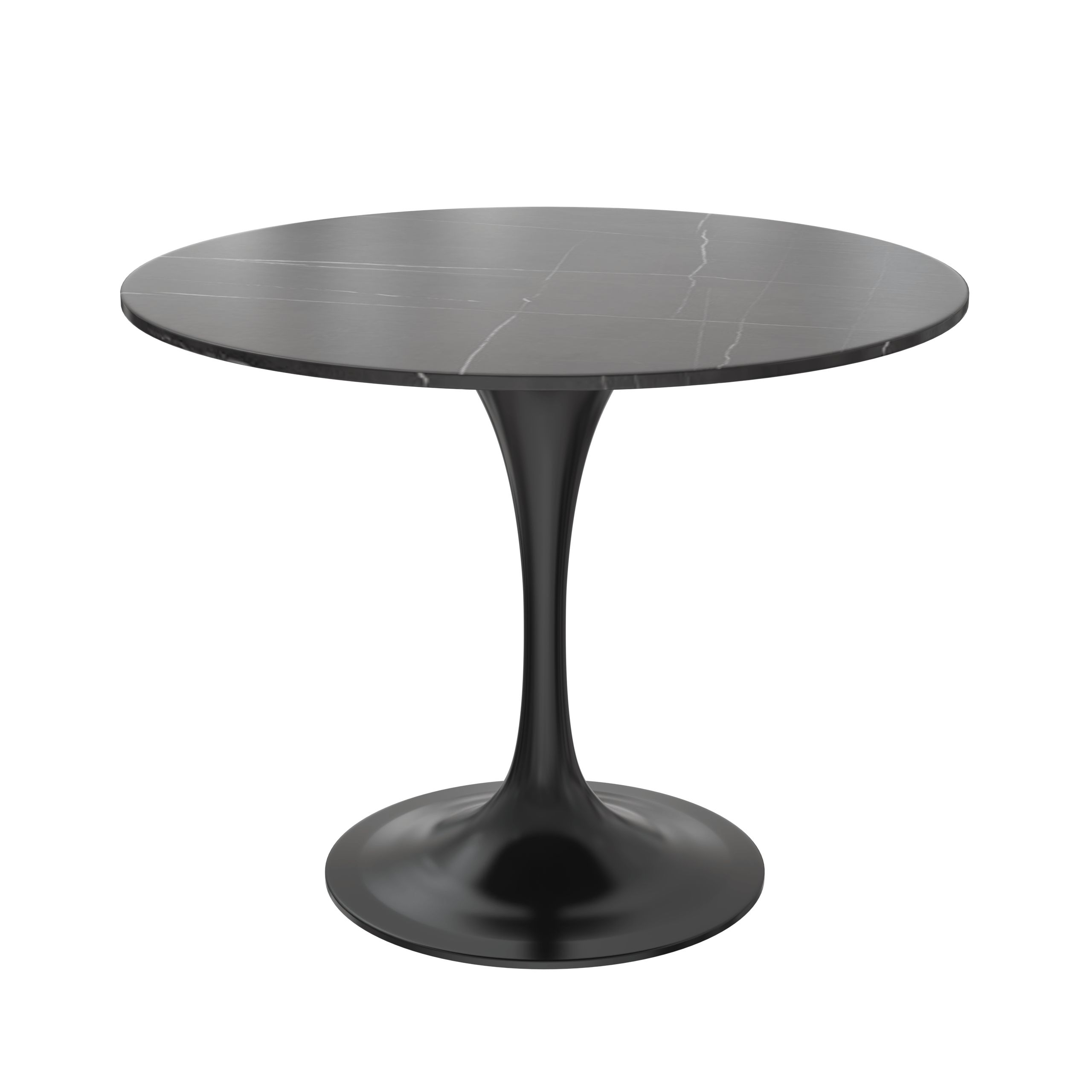 LeisureMod Verve Modern 27" Round Dining Table with Sintered Stone Top and Black Steel Pedestal Base