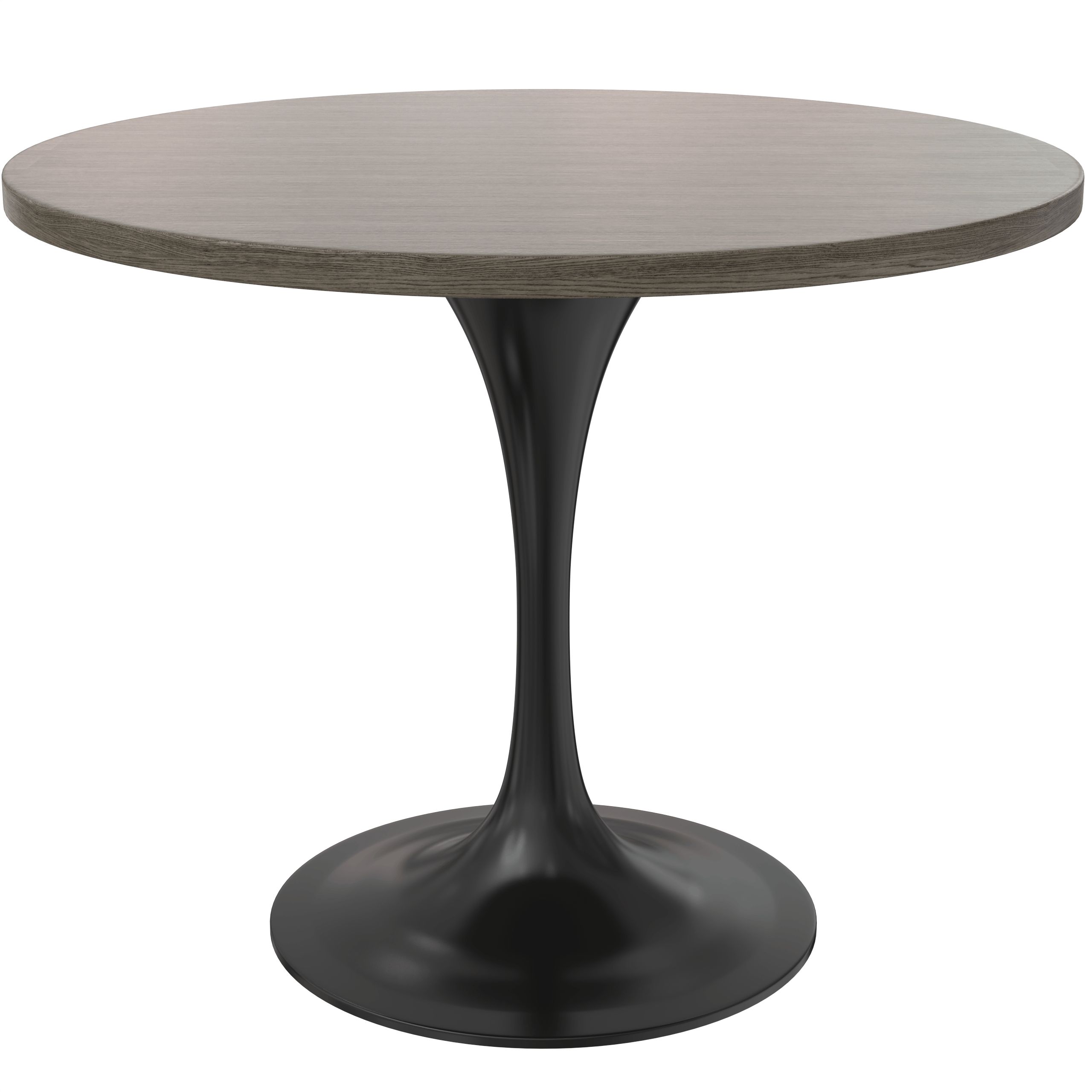 LeisureMod Verve Modern 27" Round Dining Table with MDF Top and Black Steel Pedestal Base