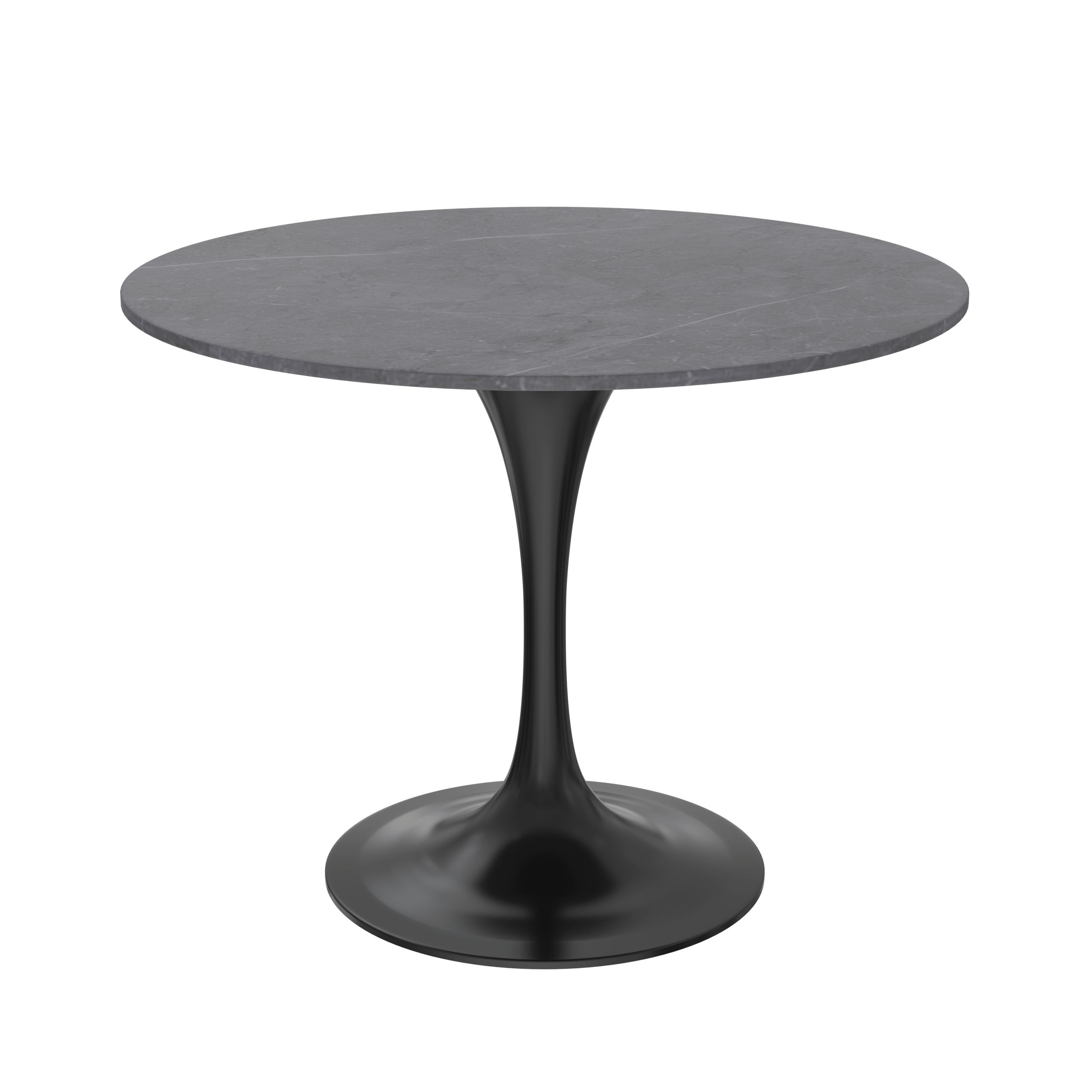 LeisureMod Verve Modern 27" Round Dining Table with Sintered Stone Top and Black Steel Pedestal Base