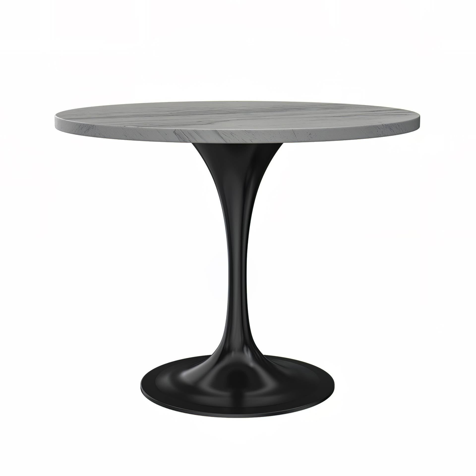 LeisureMod Verve Modern 27" Round Dining Table with Resin Top and Black Pedestal Base