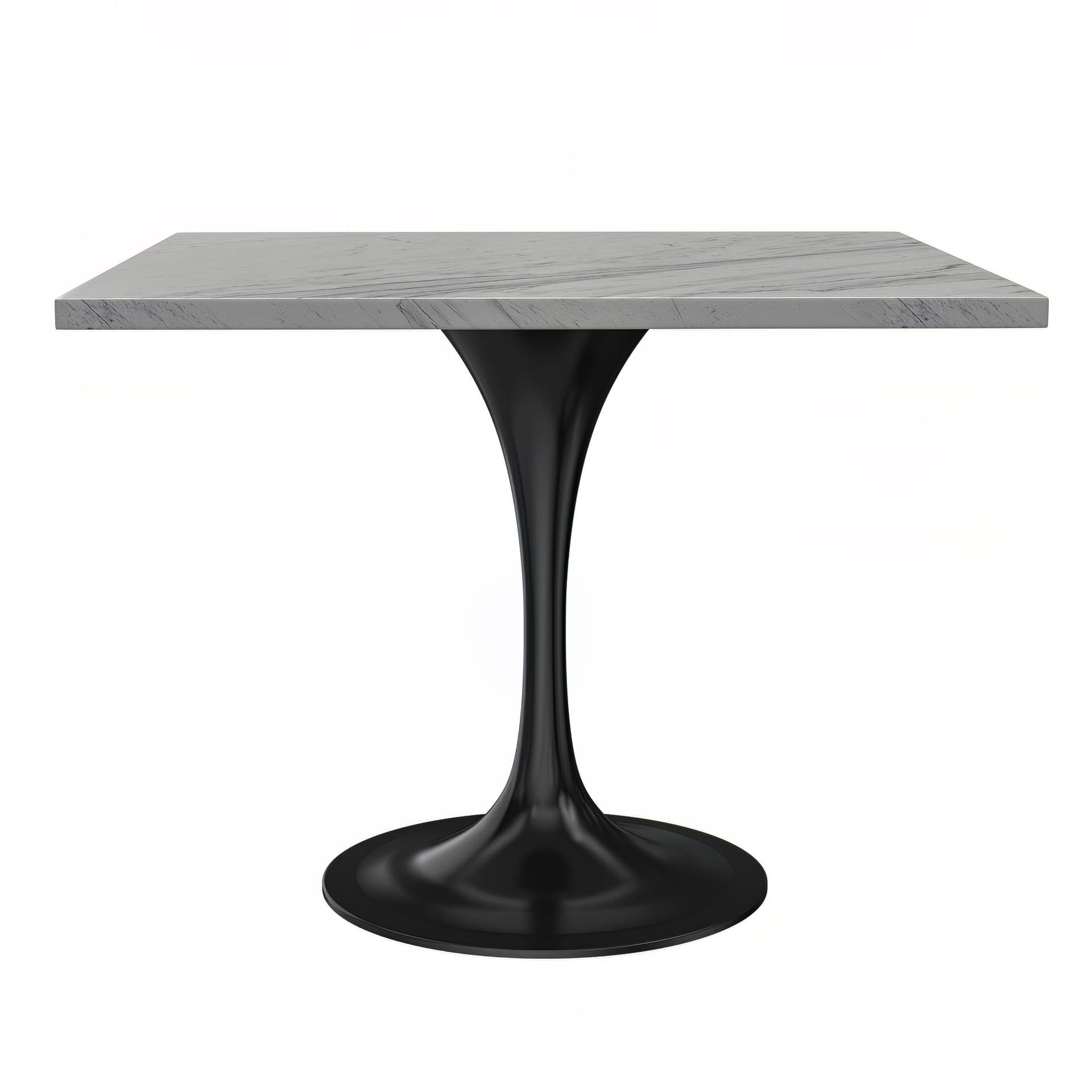 LeisureMod Verve Modern 27" Square Dining Table with Resin Top and Brushed Steel Base