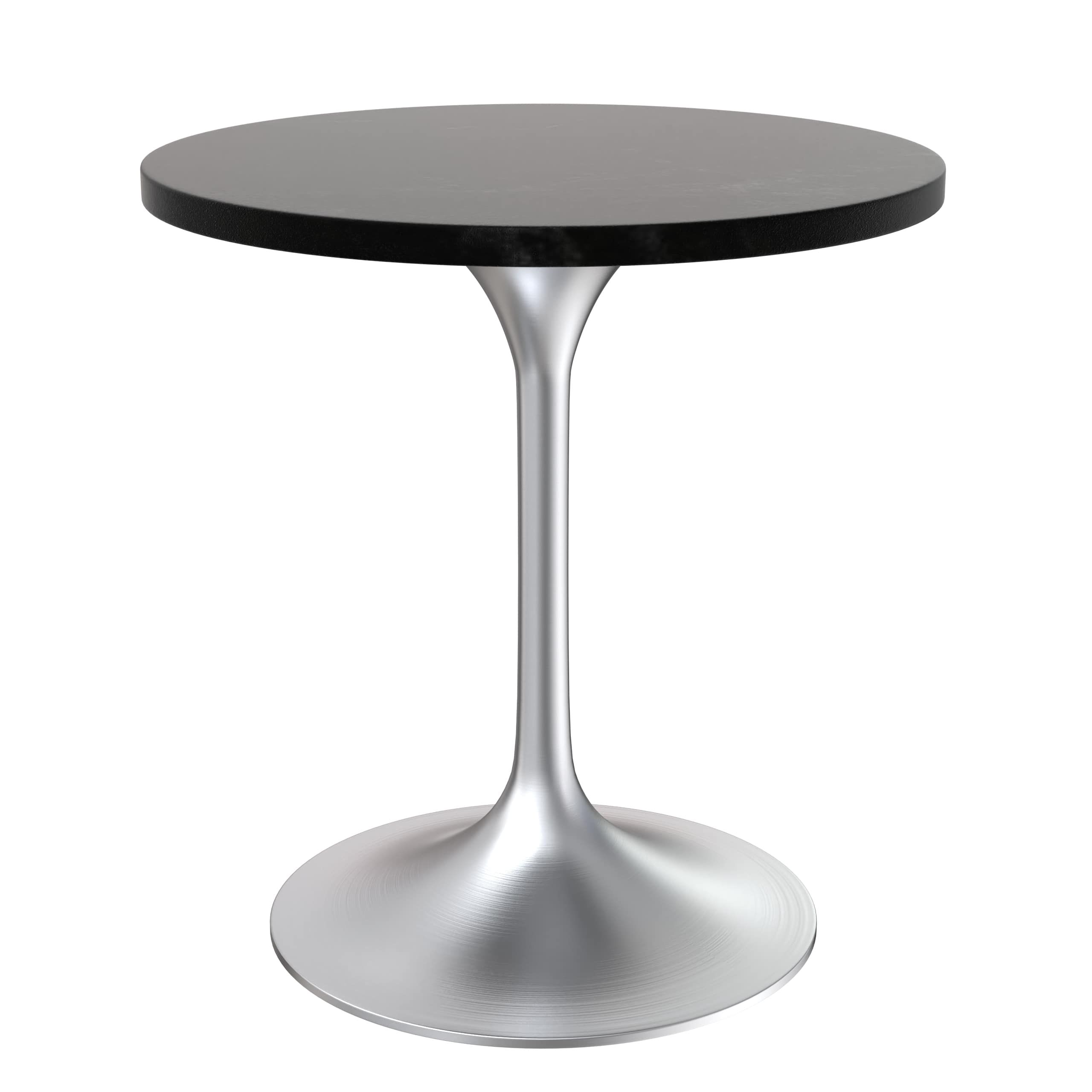 LeisureMod Verve Modern 27" Round Dining Table with MDF Top and Brushed Chrome Pedestal Base