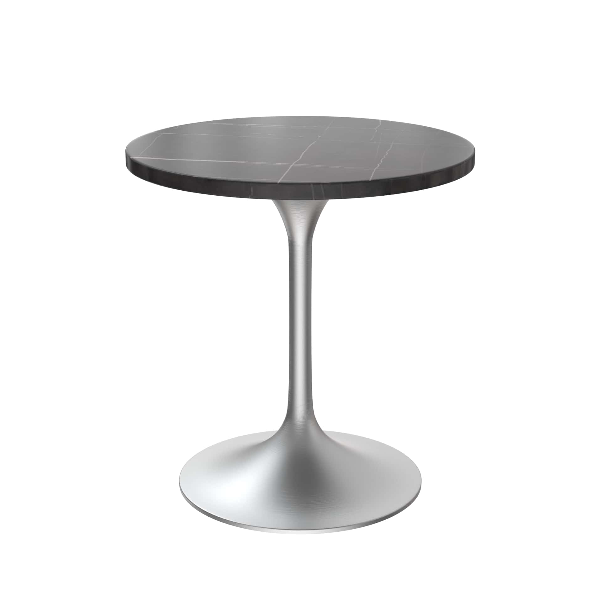 LeisureMod Verve Modern 27" Round Dining Table with Stone Top and Brushed Chrome Pedestal Base