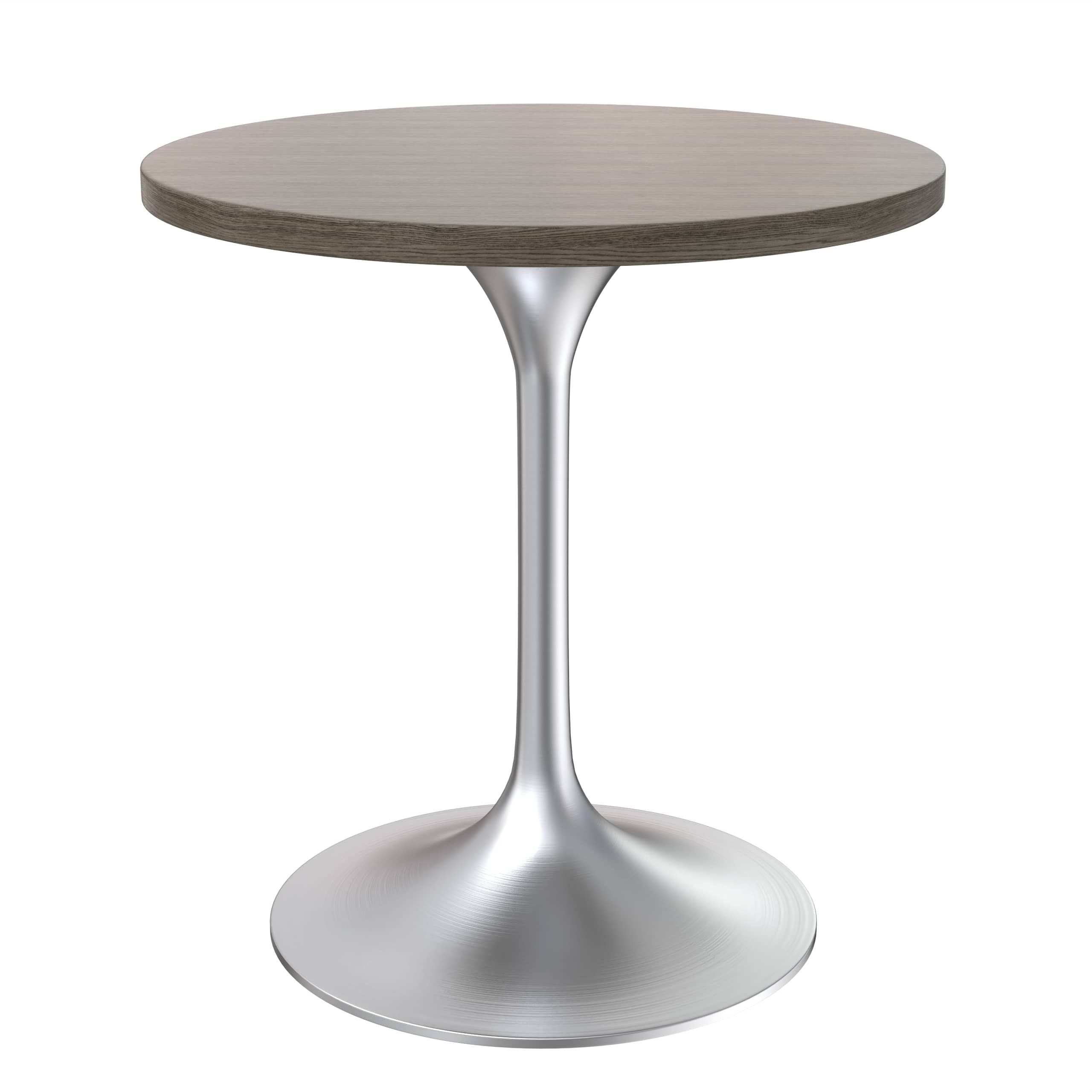 LeisureMod Verve Modern 27" Round Dining Table with MDF Top and Brushed Chrome Pedestal Base