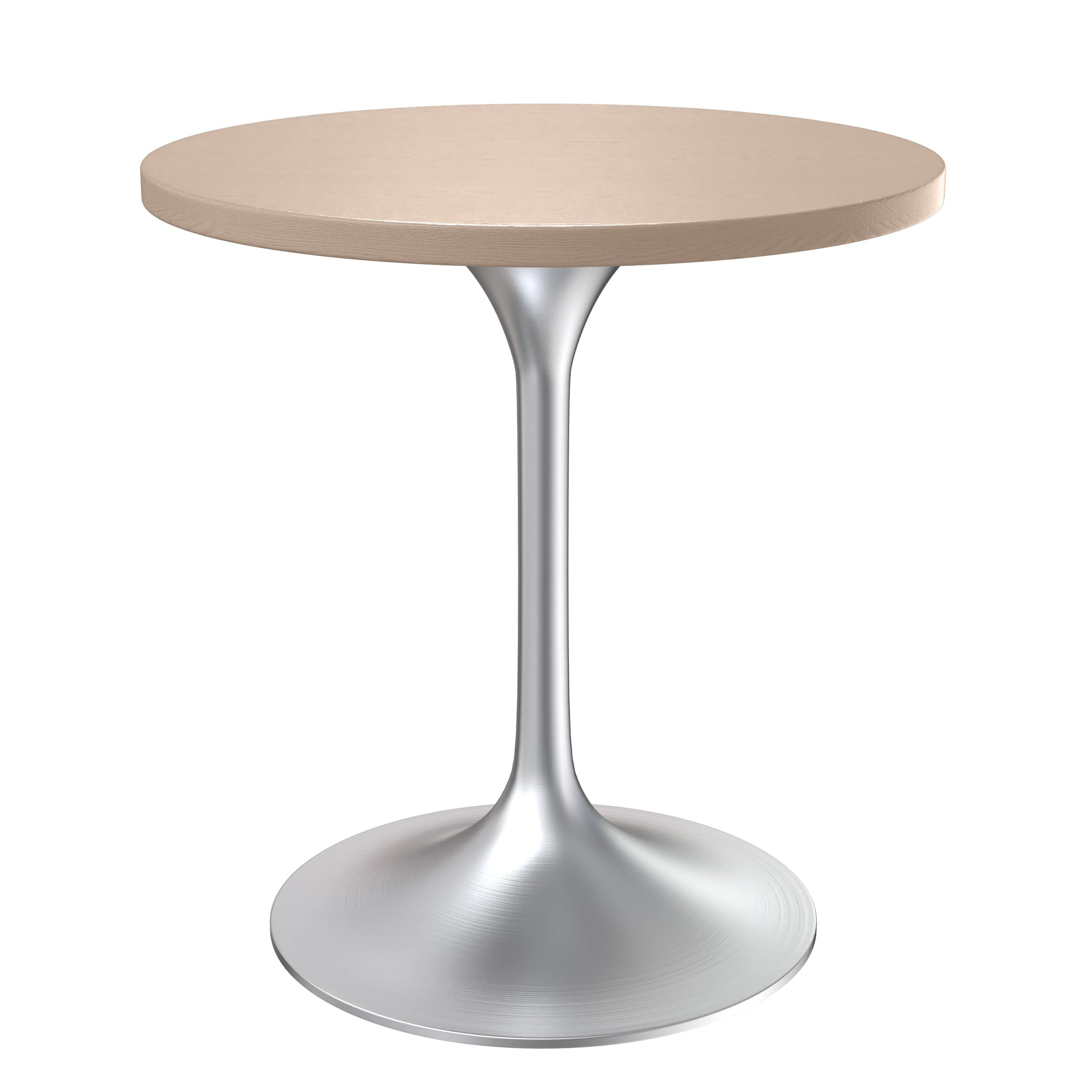 LeisureMod Verve Modern 27" Round Dining Table with MDF Top and Brushed Chrome Pedestal Base