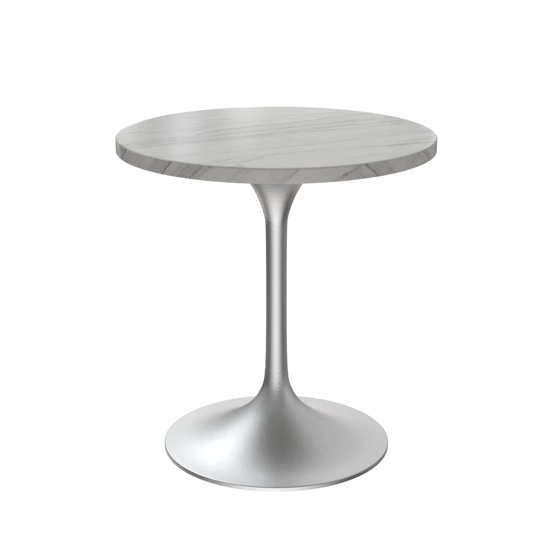 LeisureMod Verve Modern 27" Round Dining Table with Stone Top and Brushed Chrome Pedestal Base