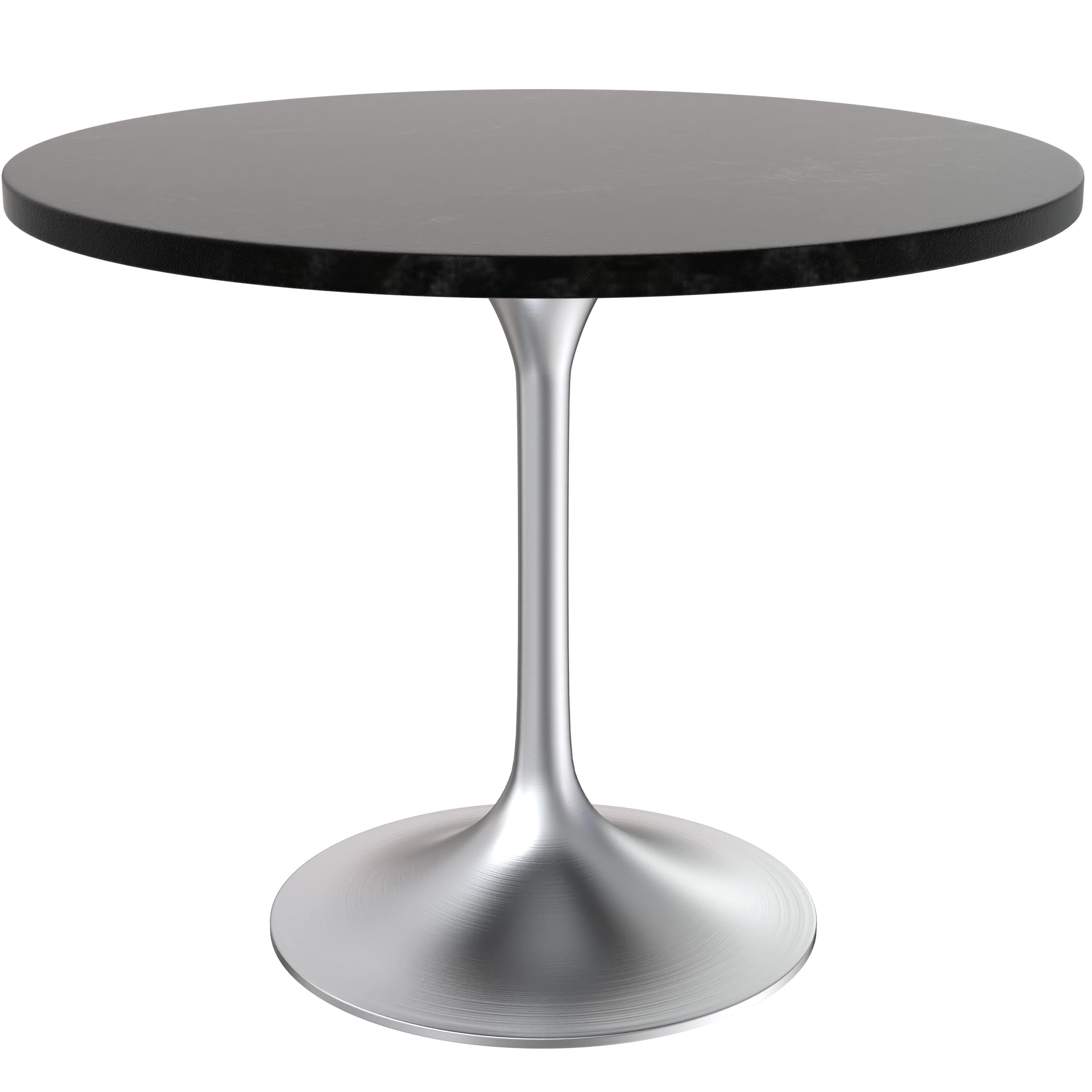 LeisureMod Verve Modern 27" Round Dining Table with MDF Top and Brushed Chrome Pedestal Base