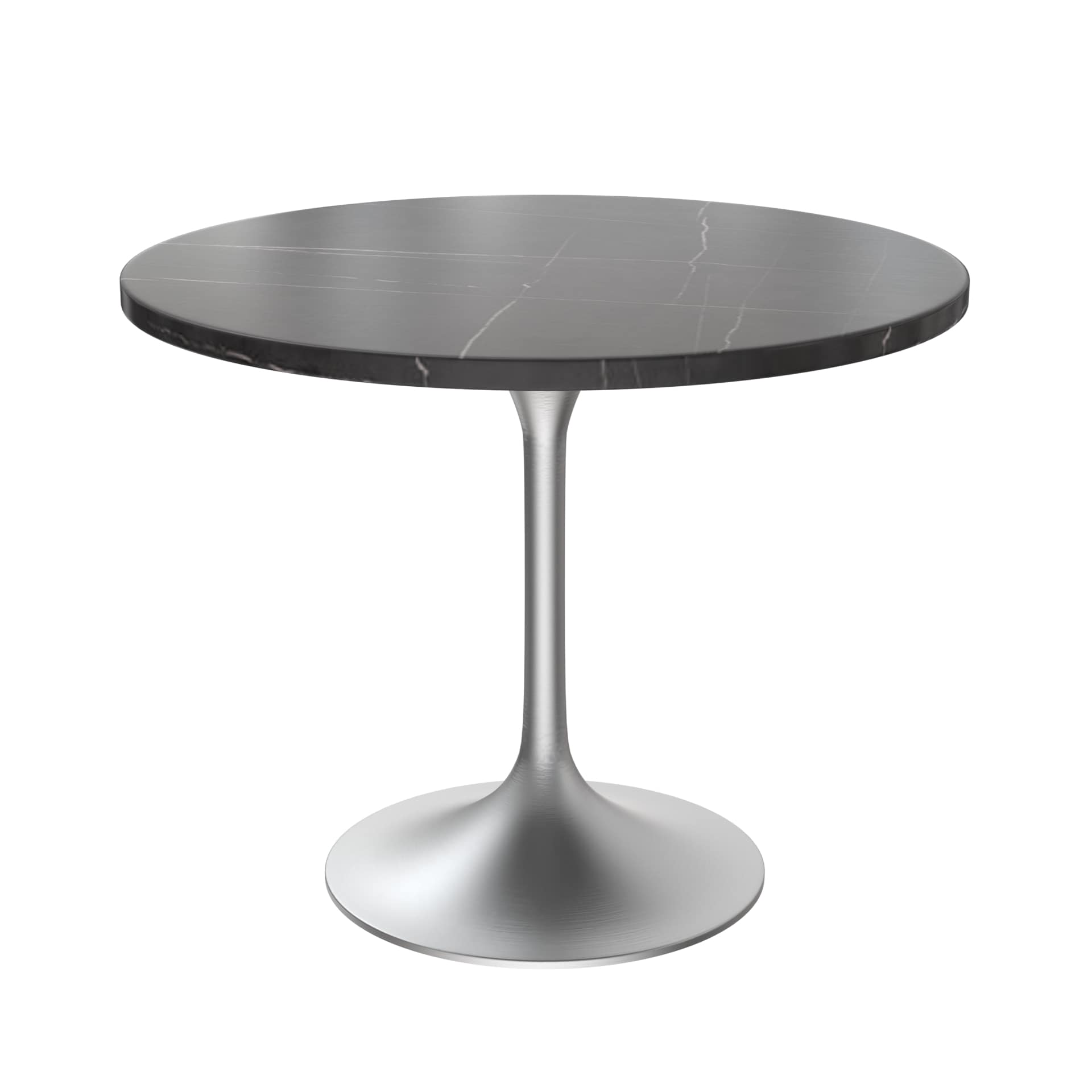 LeisureMod Verve Modern 36" Round Dining Table with Stone Top and White Steel Pedestal Base