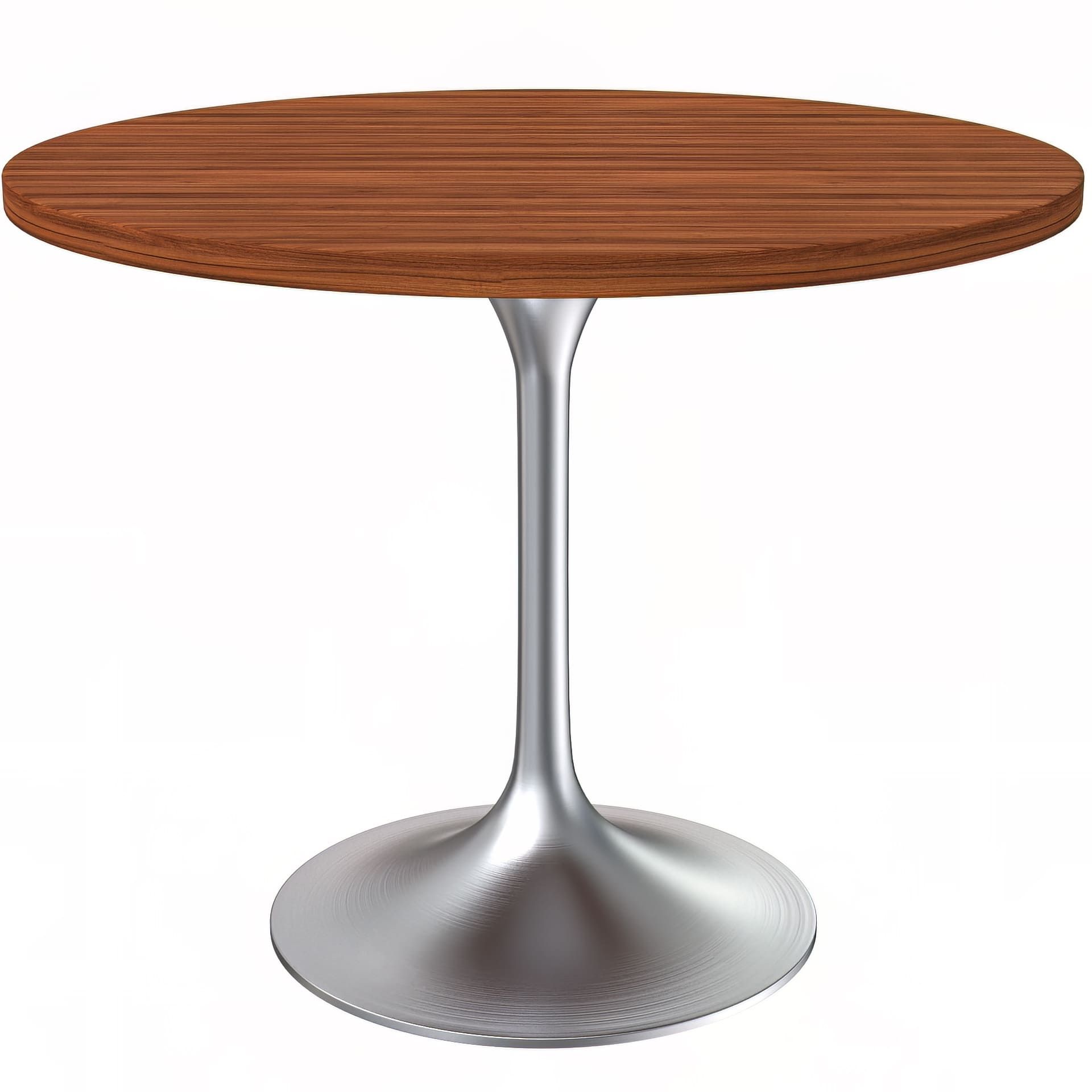 LeisureMod Verve Modern 27" Round Dining Table with MDF Top and Brushed Chrome Pedestal Base