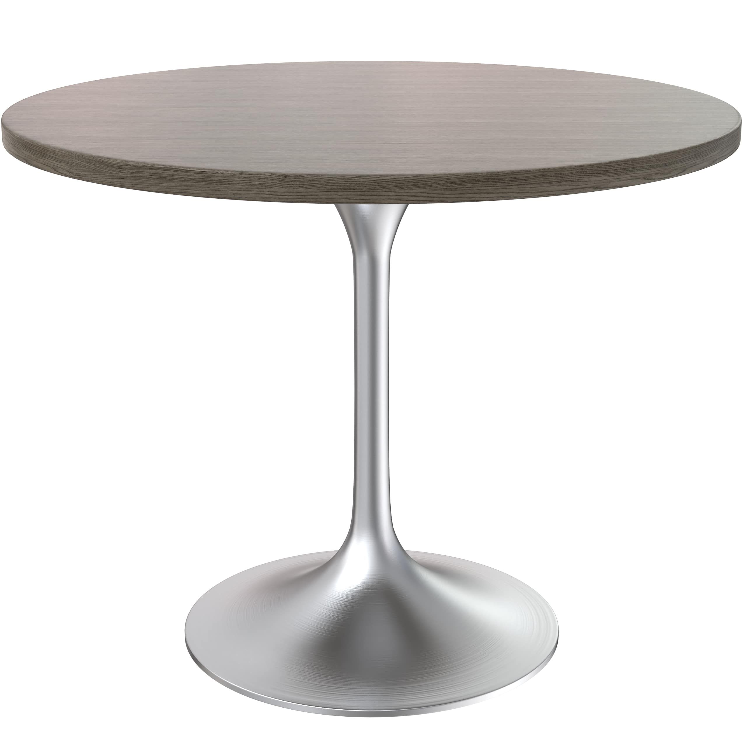 LeisureMod Verve Modern 27" Round Dining Table with MDF Top and Brushed Chrome Pedestal Base