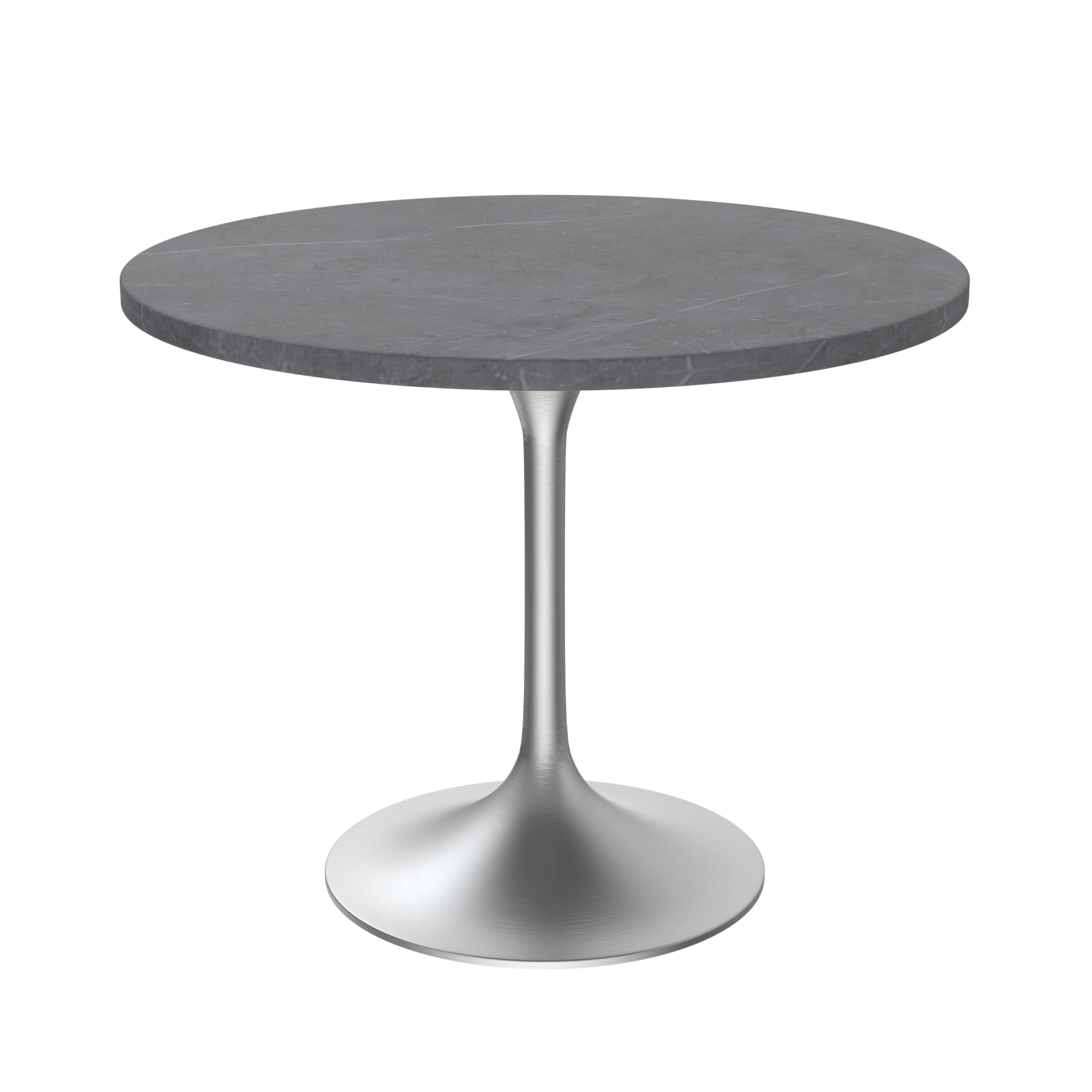 LeisureMod Verve Modern 36" Round Dining Table with Stone Top and White Steel Pedestal Base