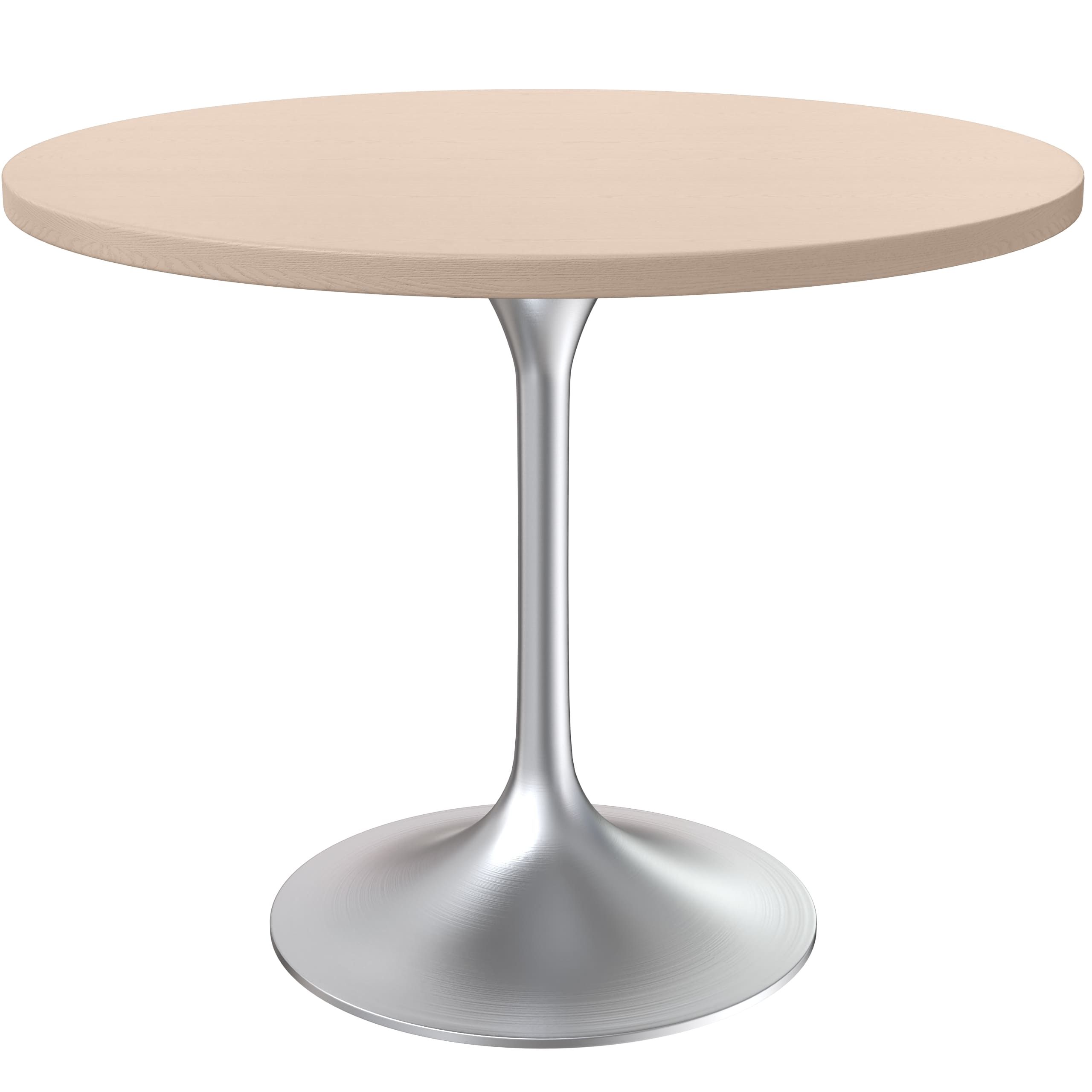 LeisureMod Verve Modern 27" Round Dining Table with MDF Top and Brushed Chrome Pedestal Base