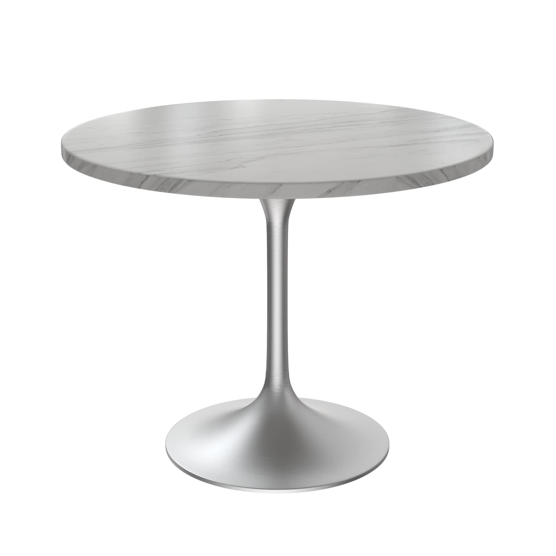 LeisureMod Verve Modern 36" Round Dining Table with Stone Top and White Steel Pedestal Base