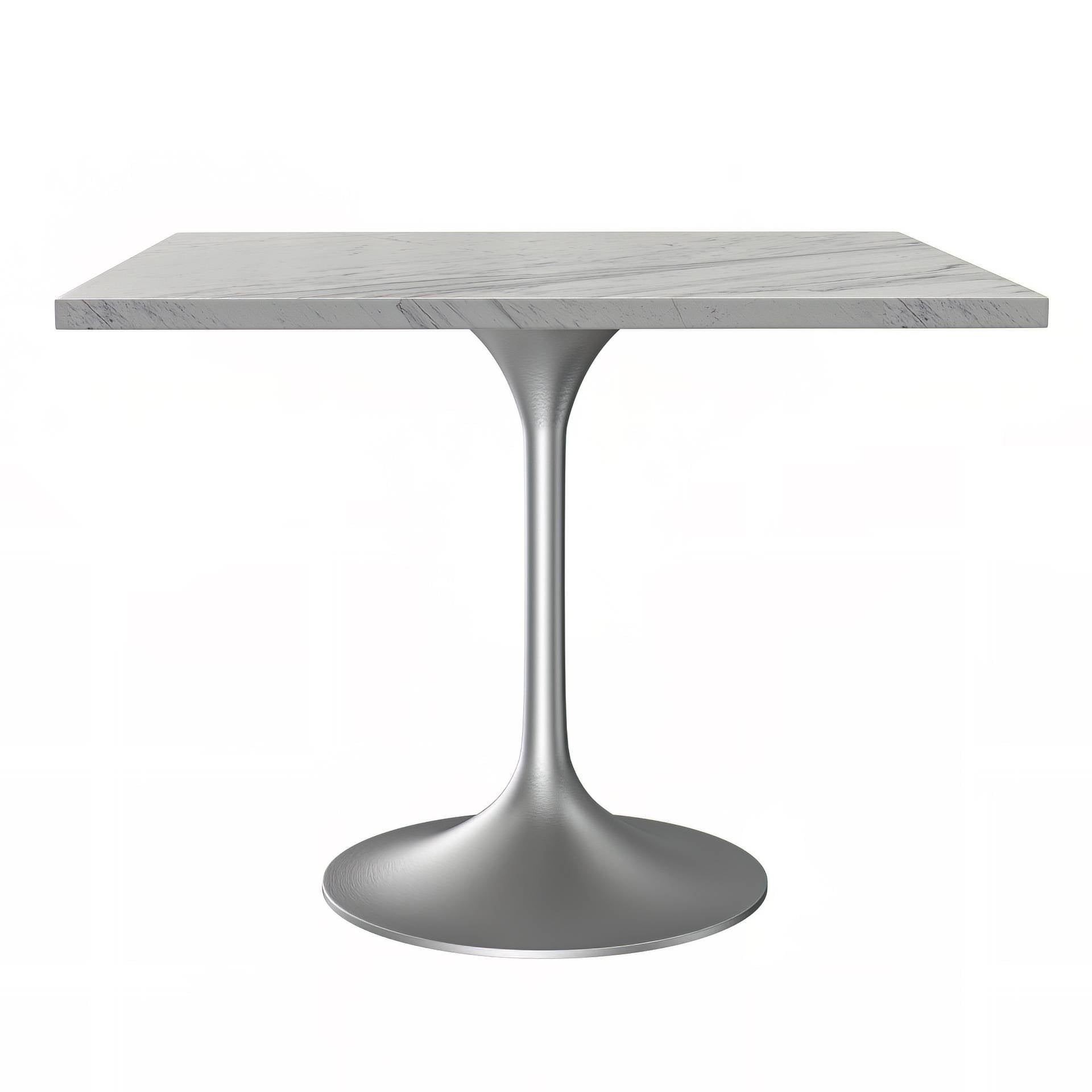 LeisureMod Verve Modern 27" Square Dining Table with Resin Top and Brushed Steel Base