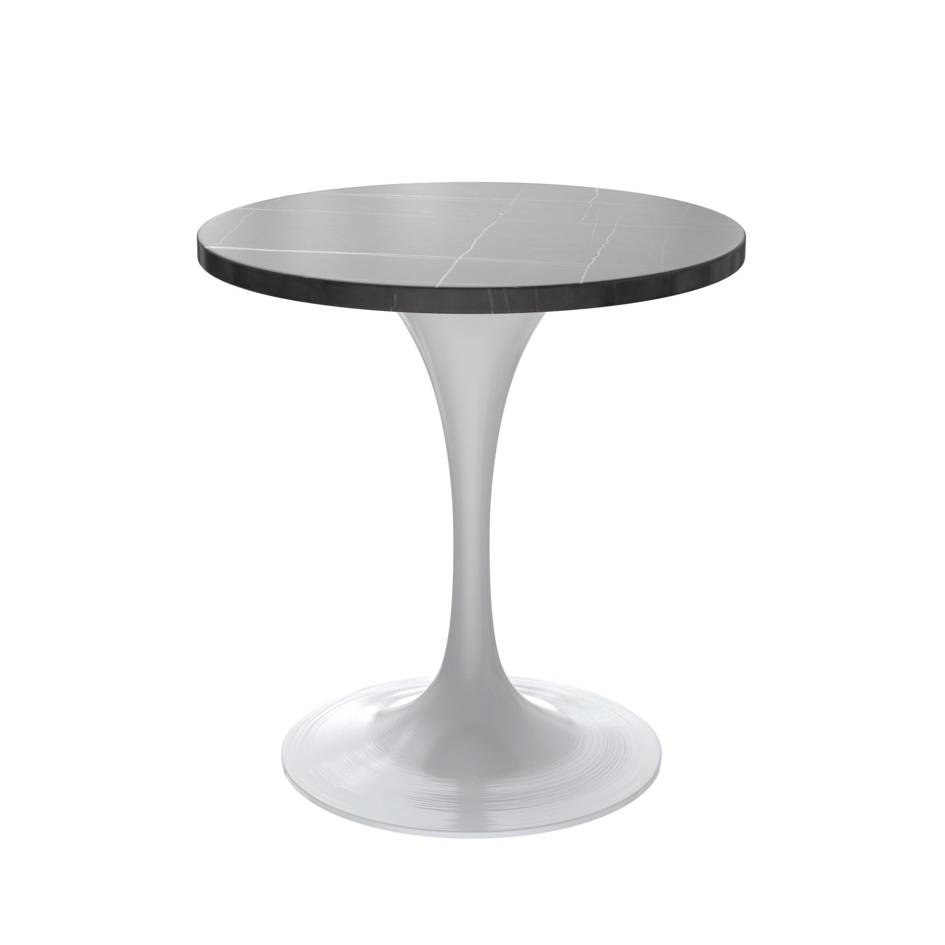 LeisureMod Verve Modern 27" Round Dining Table with Stone Top and Brushed Chrome Pedestal Base