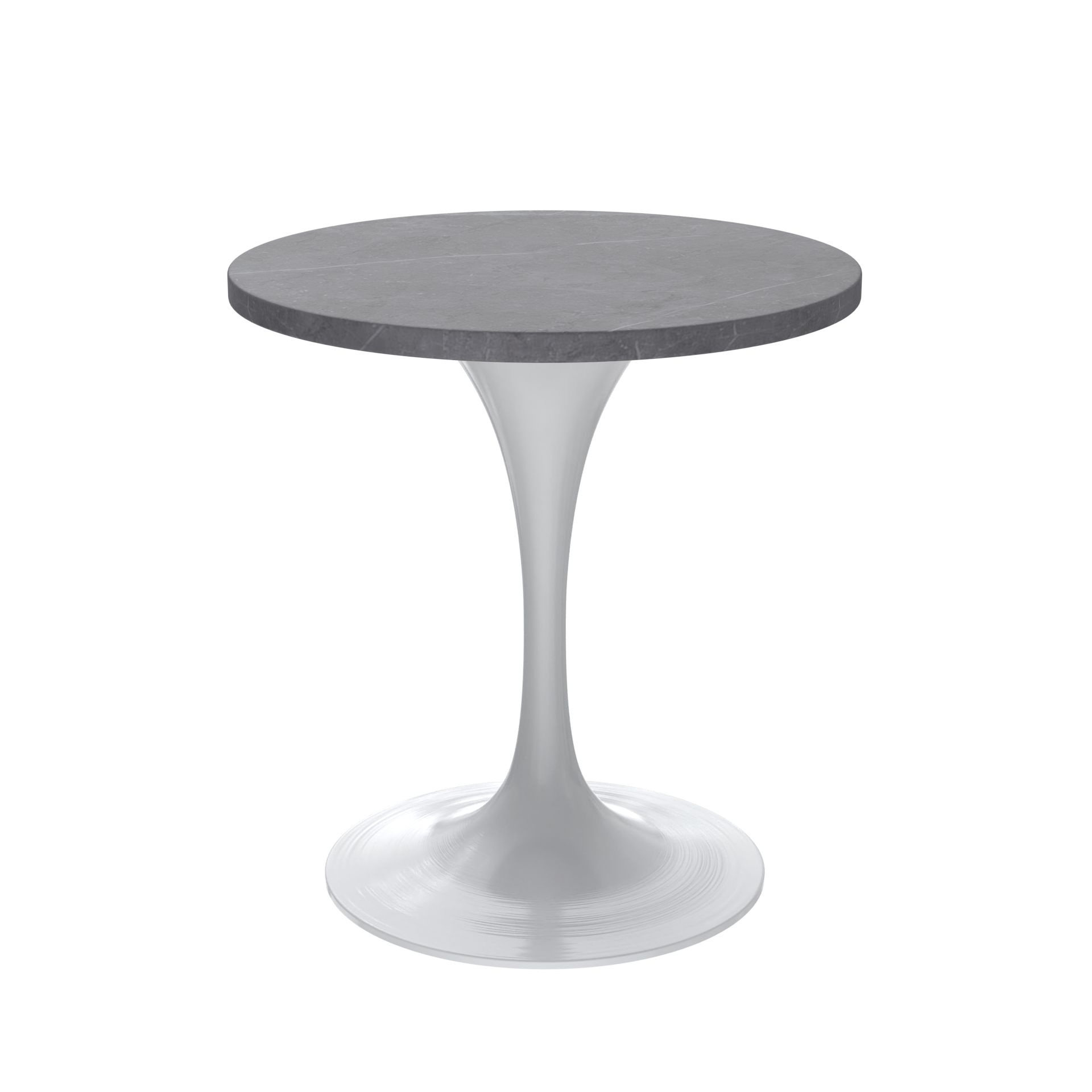 LeisureMod Verve Modern 27" Round Dining Table with Stone Top and Brushed Chrome Pedestal Base