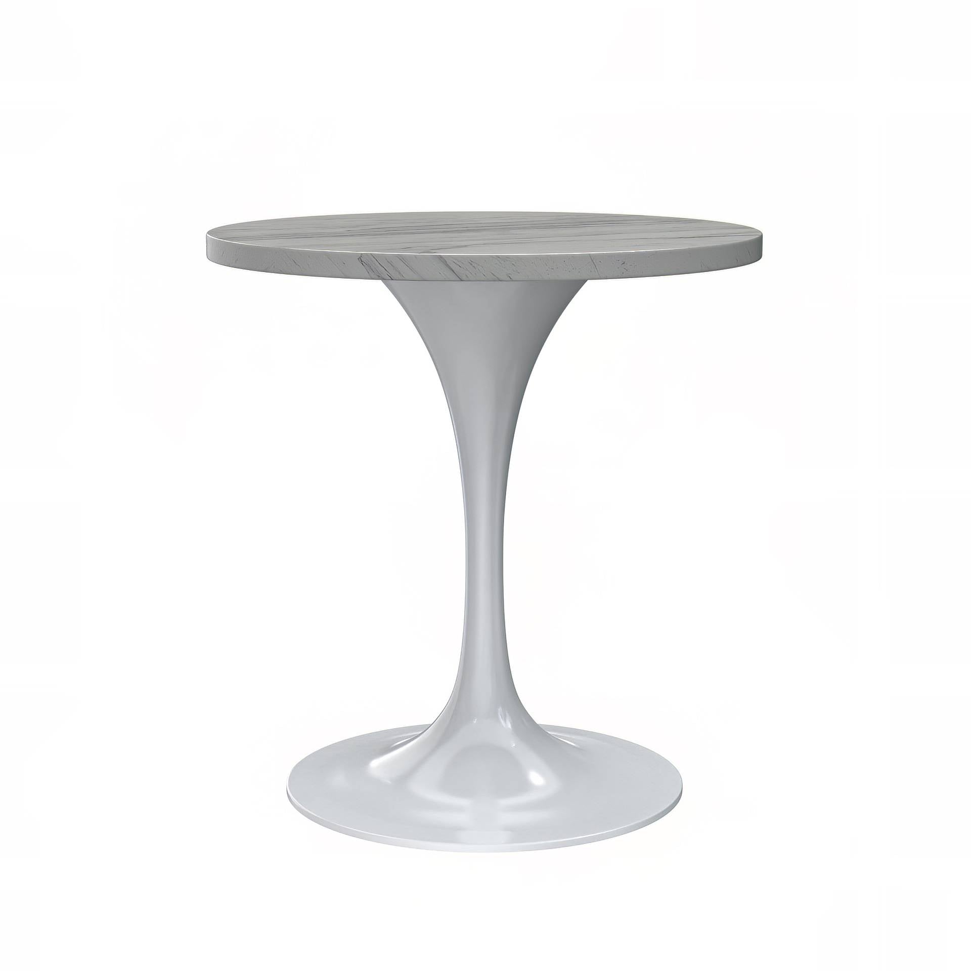 LeisureMod Verve Modern 27" Round Dining Table with Resin Top and White Steel Pedestal Base