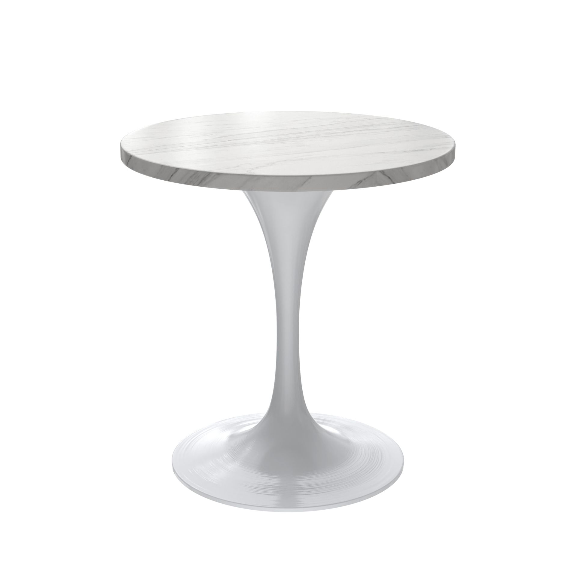 LeisureMod Verve Modern 27" Round Dining Table with Stone Top and Brushed Chrome Pedestal Base