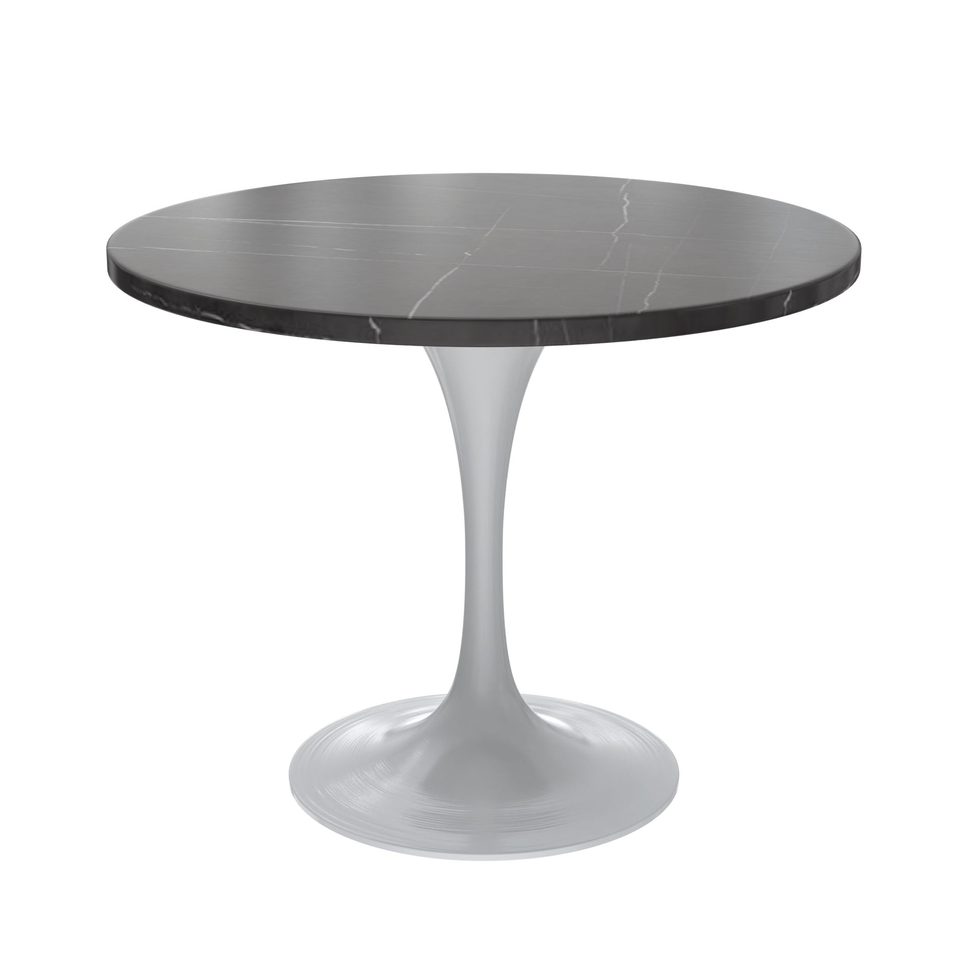 LeisureMod Verve Modern 36" Round Dining Table with Stone Top and White Steel Pedestal Base