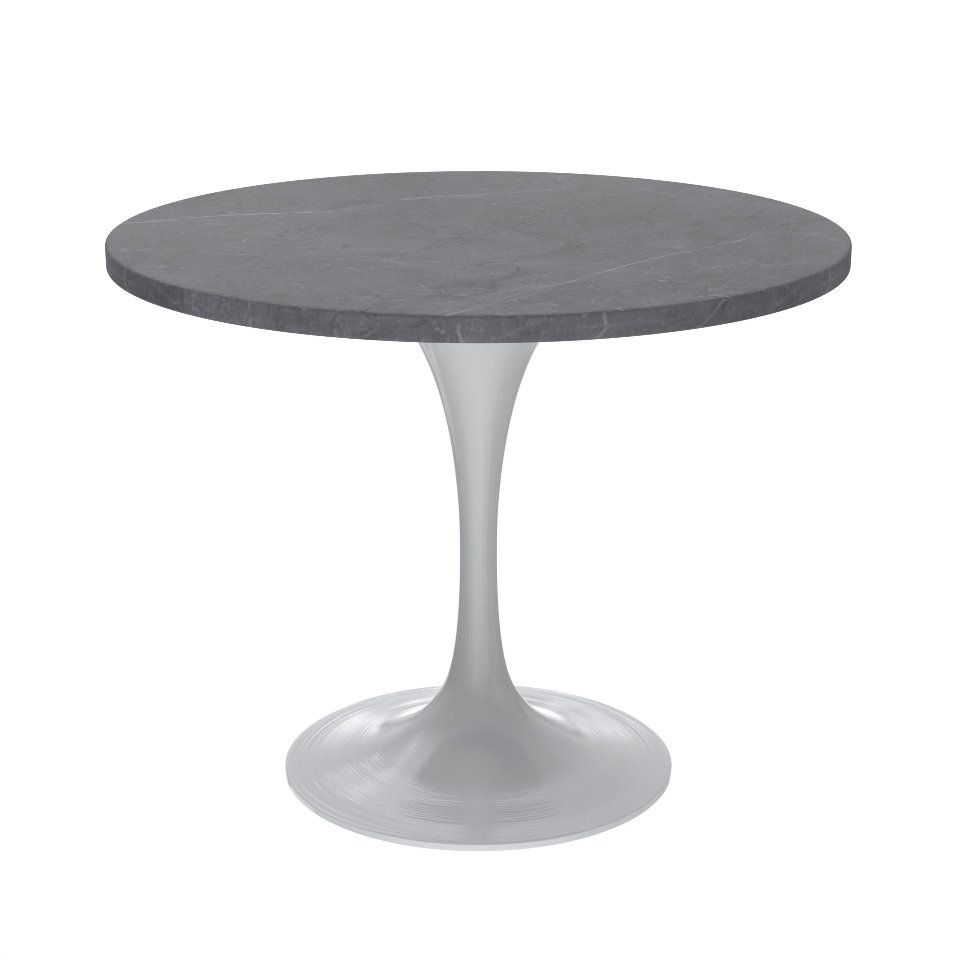 LeisureMod Verve Modern 36" Round Dining Table with Stone Top and White Steel Pedestal Base