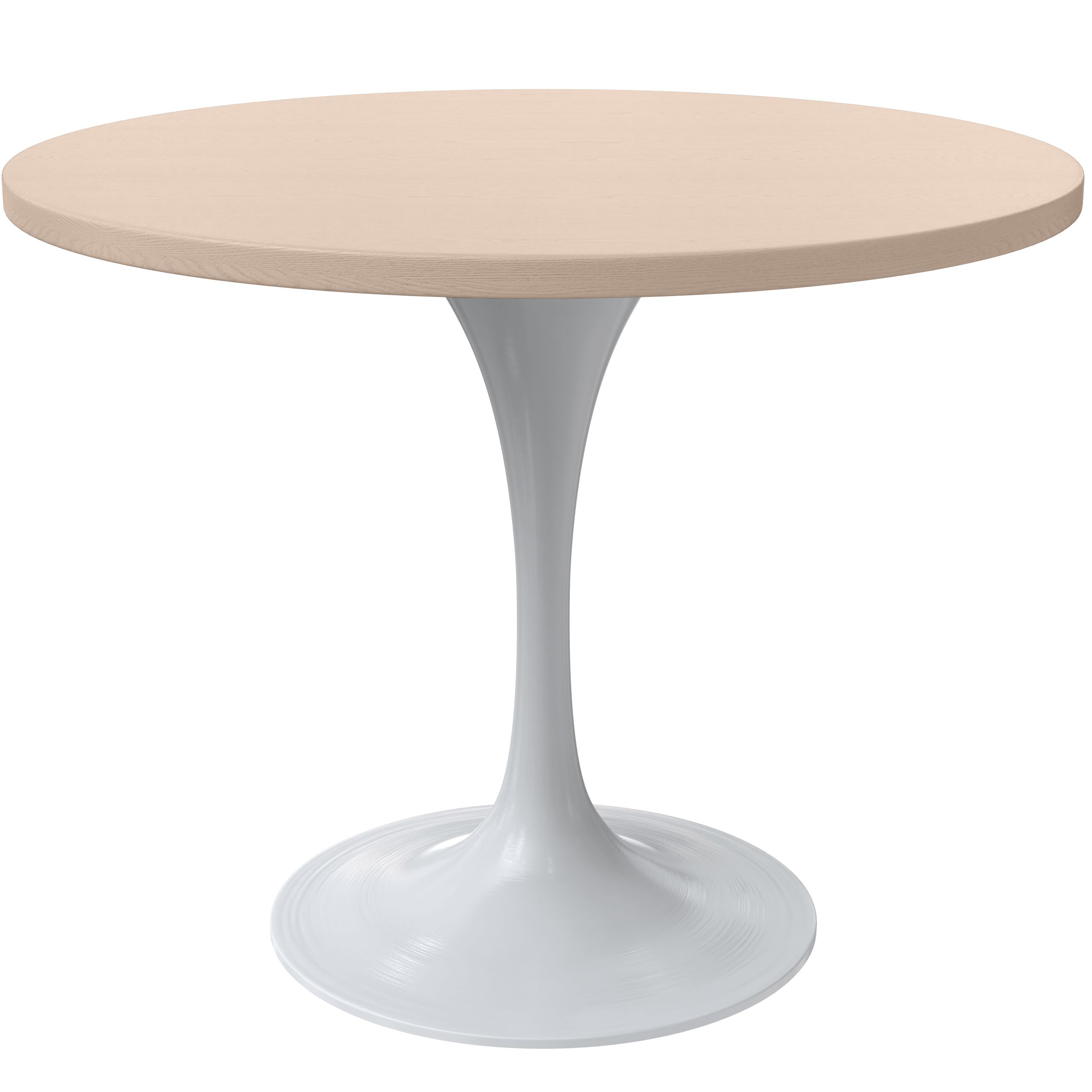 LeisureMod Verve Modern Round Dining Table with 27" MDF Tabletop and White Steel Pedestal Base