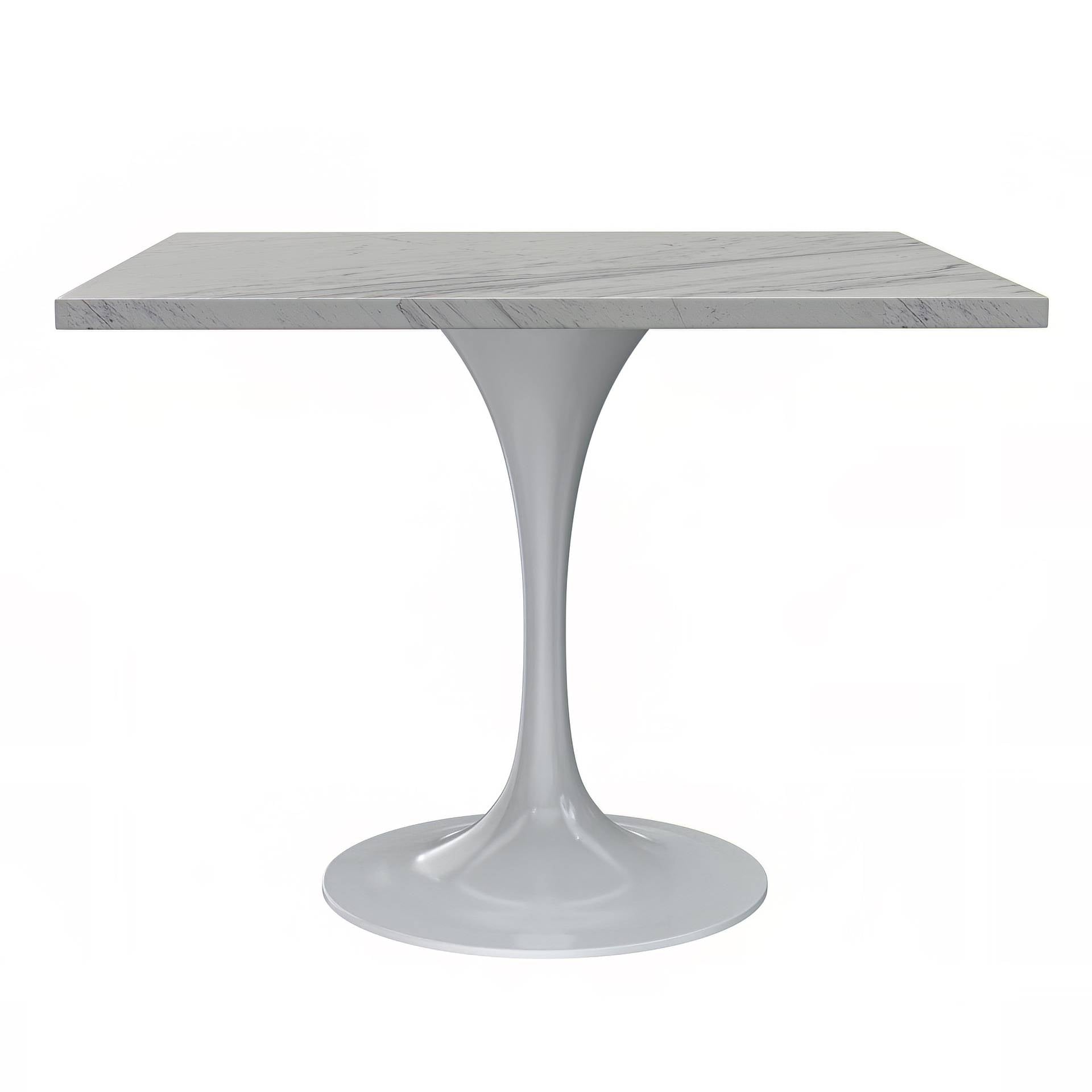 LeisureMod Verve Modern 27" Square Dining Table with Resin Top and Brushed Steel Base