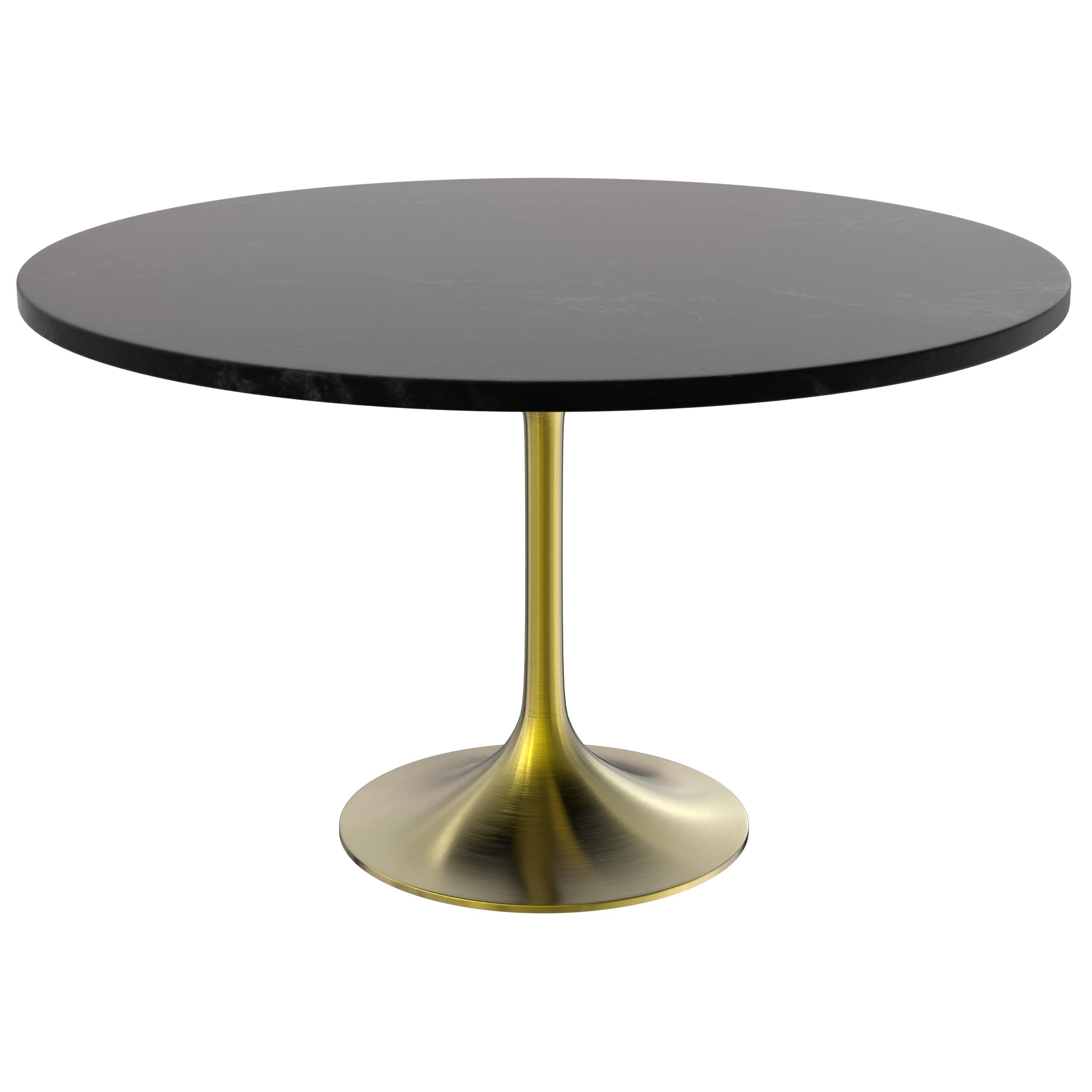 LeisureMod Verve Modern 27" Round Dining Table with MDF Top and Brushed Gold Pedestal Base