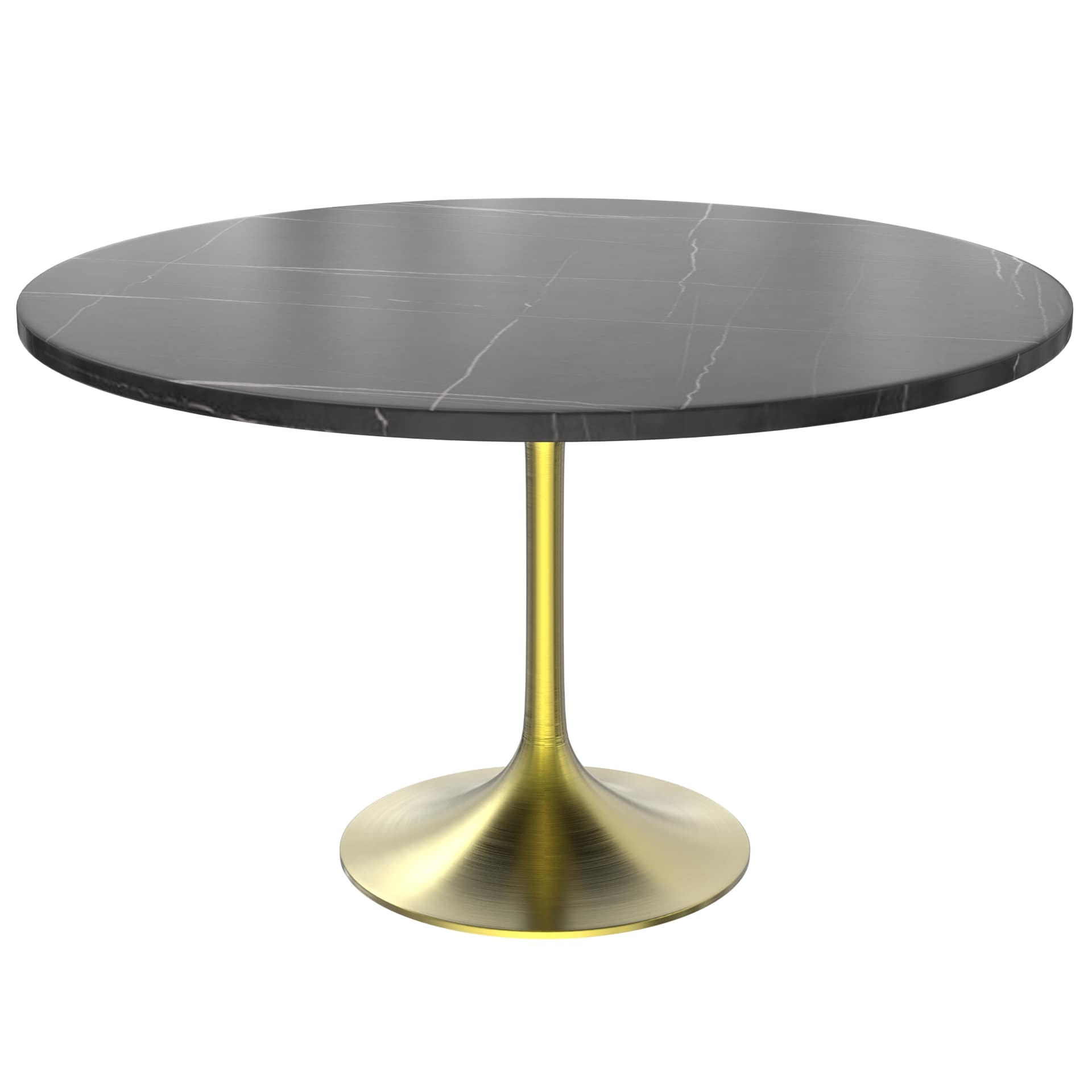 LeisureMod Verve Modern 48" Round Dining Table with Stone Top and Brushed Gold Pedestal Base