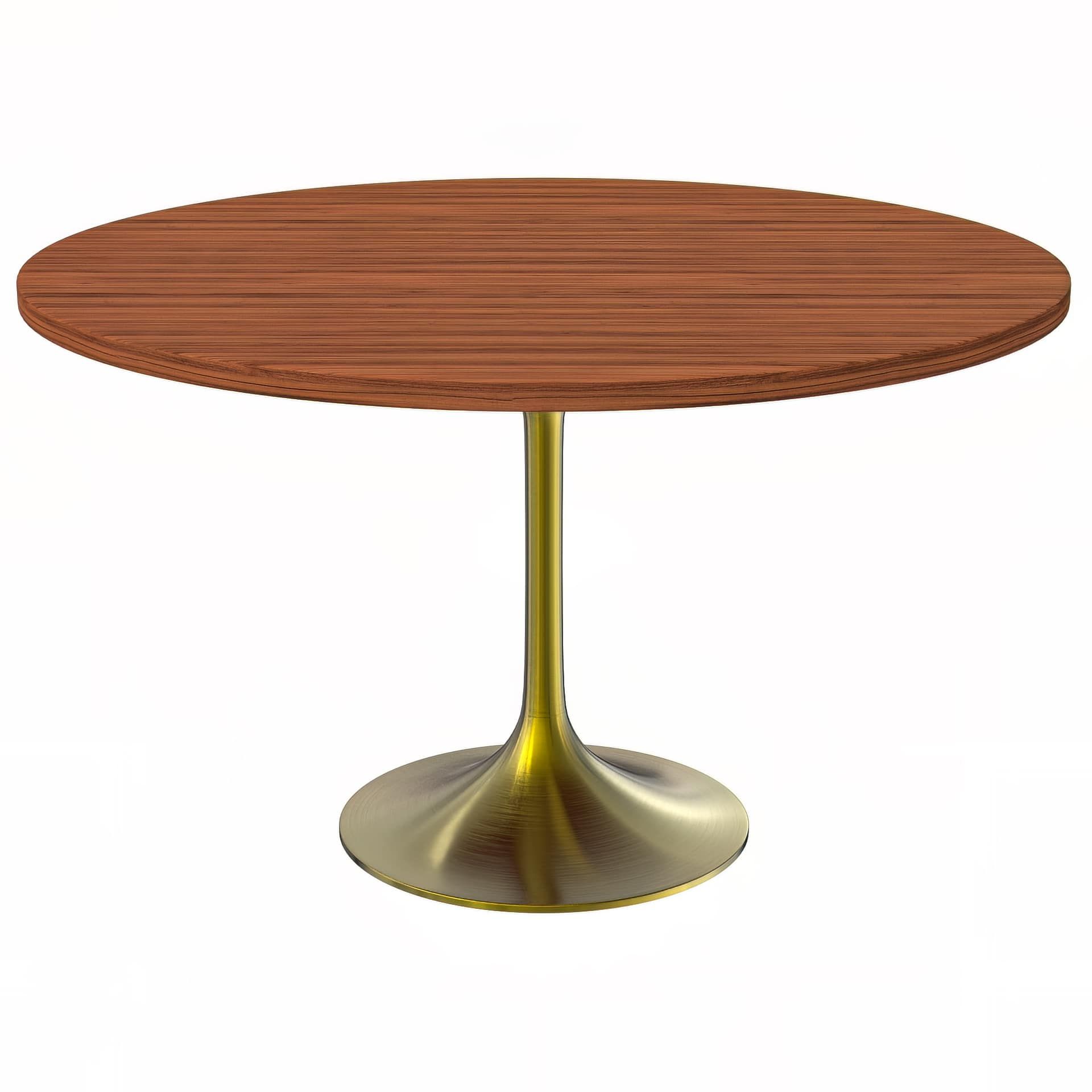 LeisureMod Verve Modern 27" Round Dining Table with MDF Top and Brushed Gold Pedestal Base