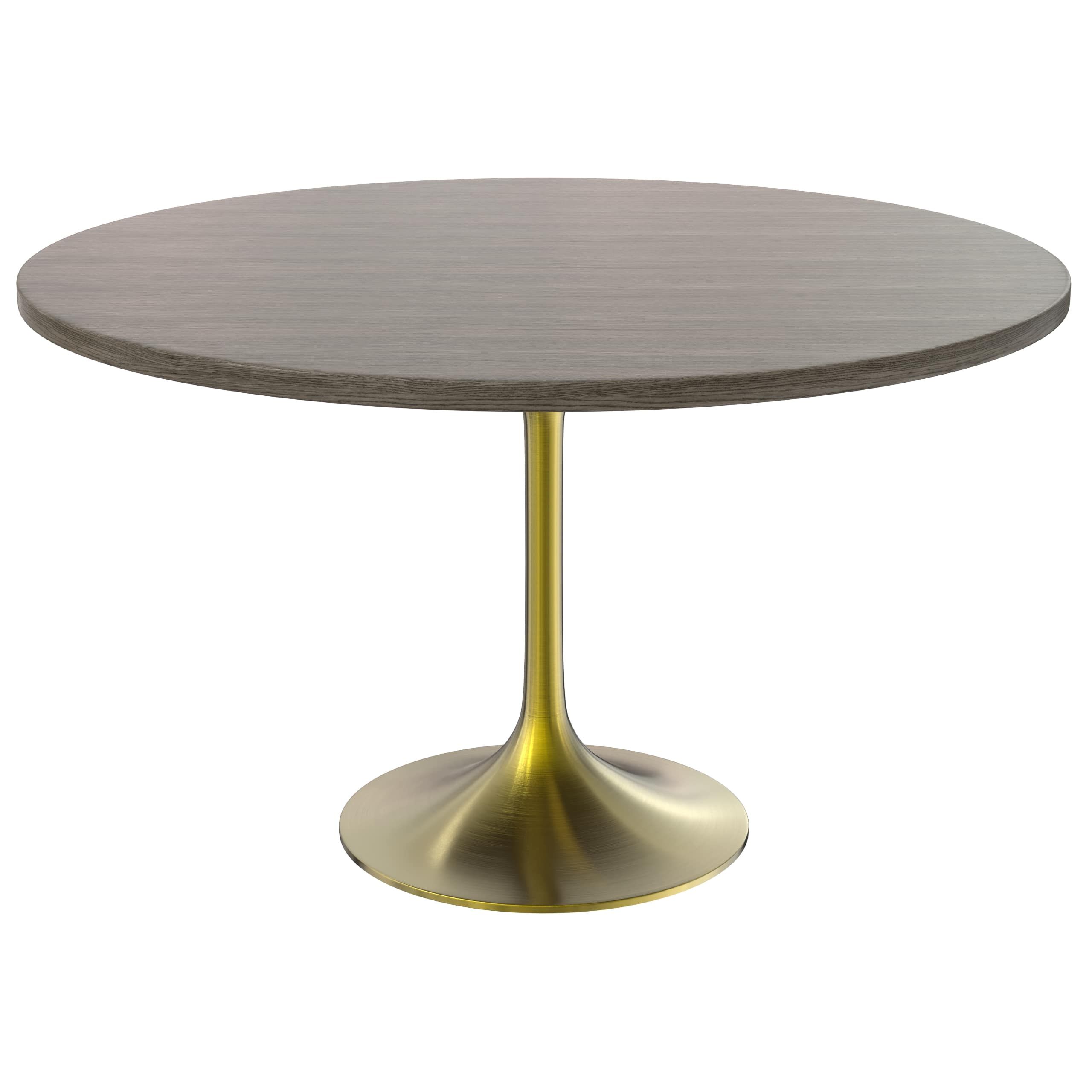 LeisureMod Verve Modern 27" Round Dining Table with MDF Top and Brushed Gold Pedestal Base