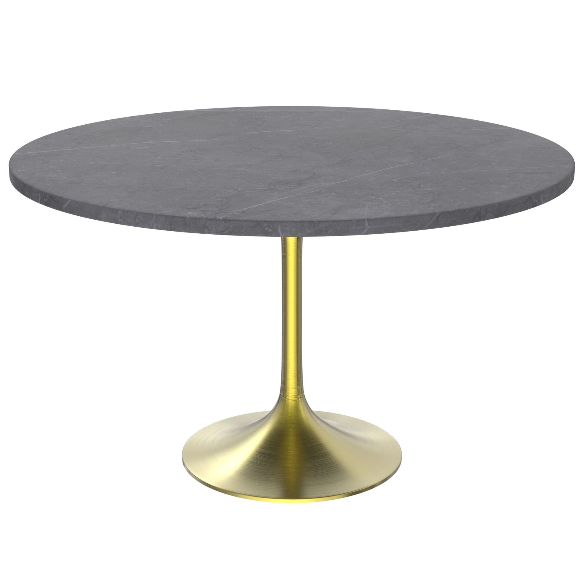 LeisureMod Verve Modern 48" Round Dining Table with Stone Top and Brushed Gold Pedestal Base