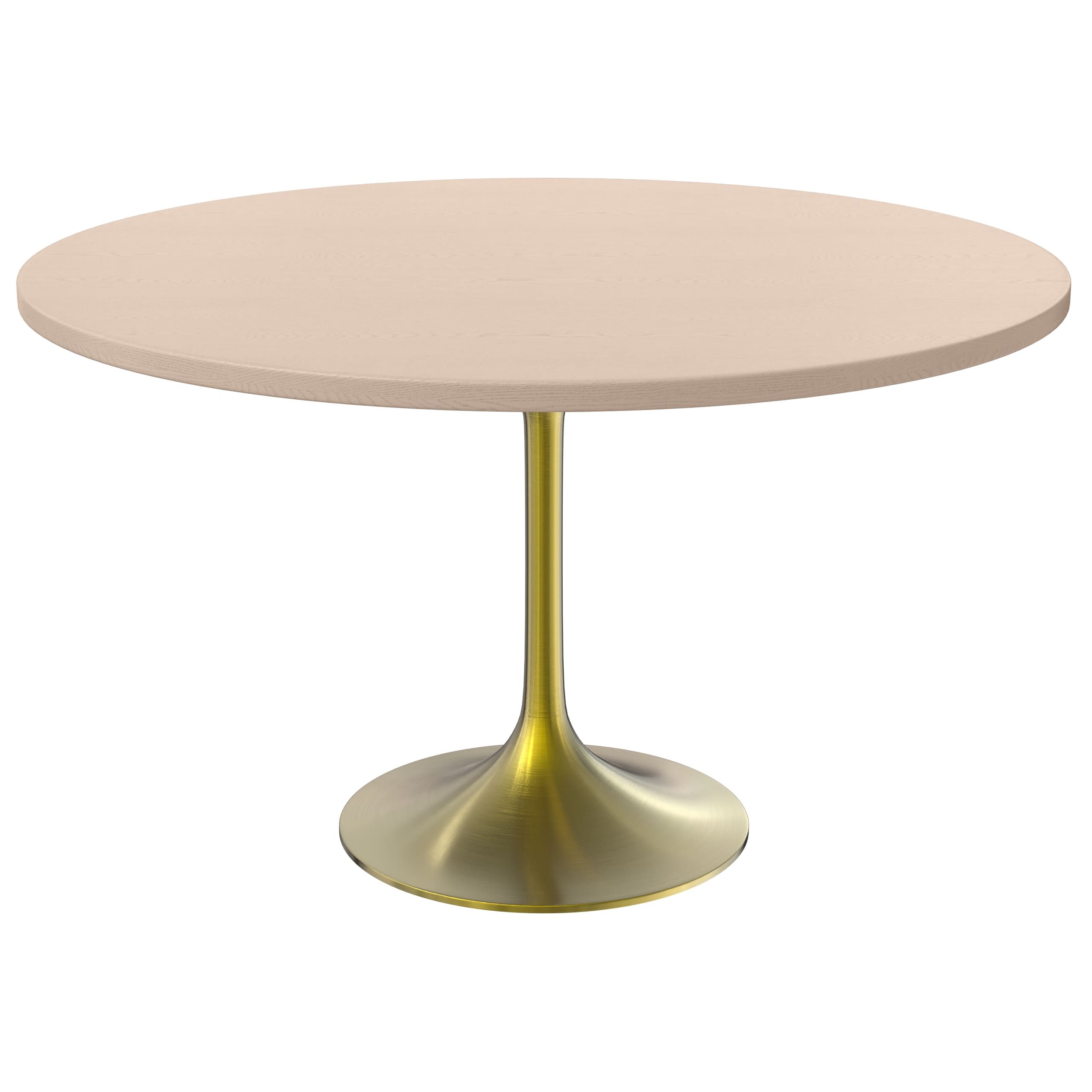 LeisureMod Verve Modern 27" Round Dining Table with MDF Top and Brushed Gold Pedestal Base