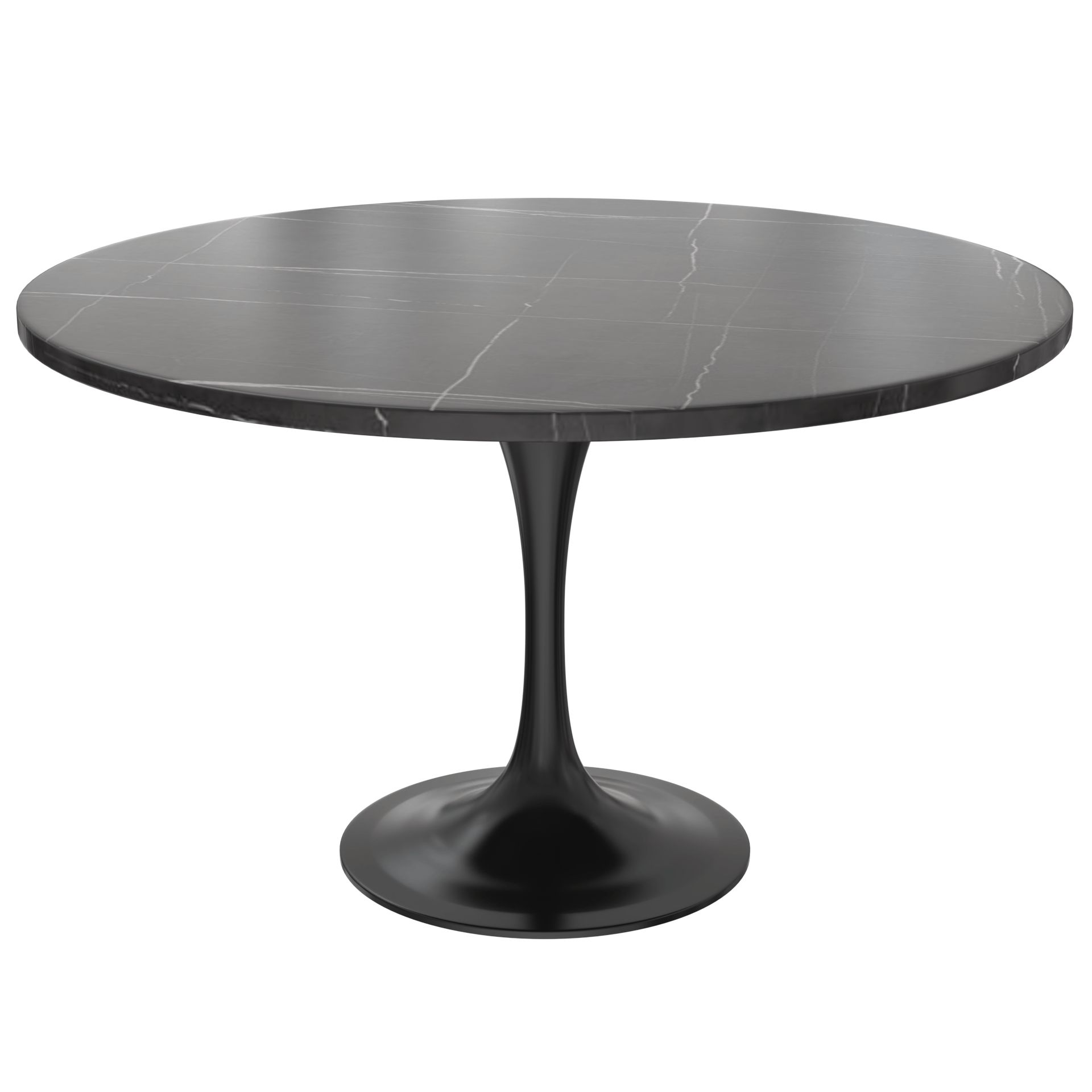 LeisureMod Verve Modern 48" Round Dining Table with Stone Top and Brushed Gold Pedestal Base