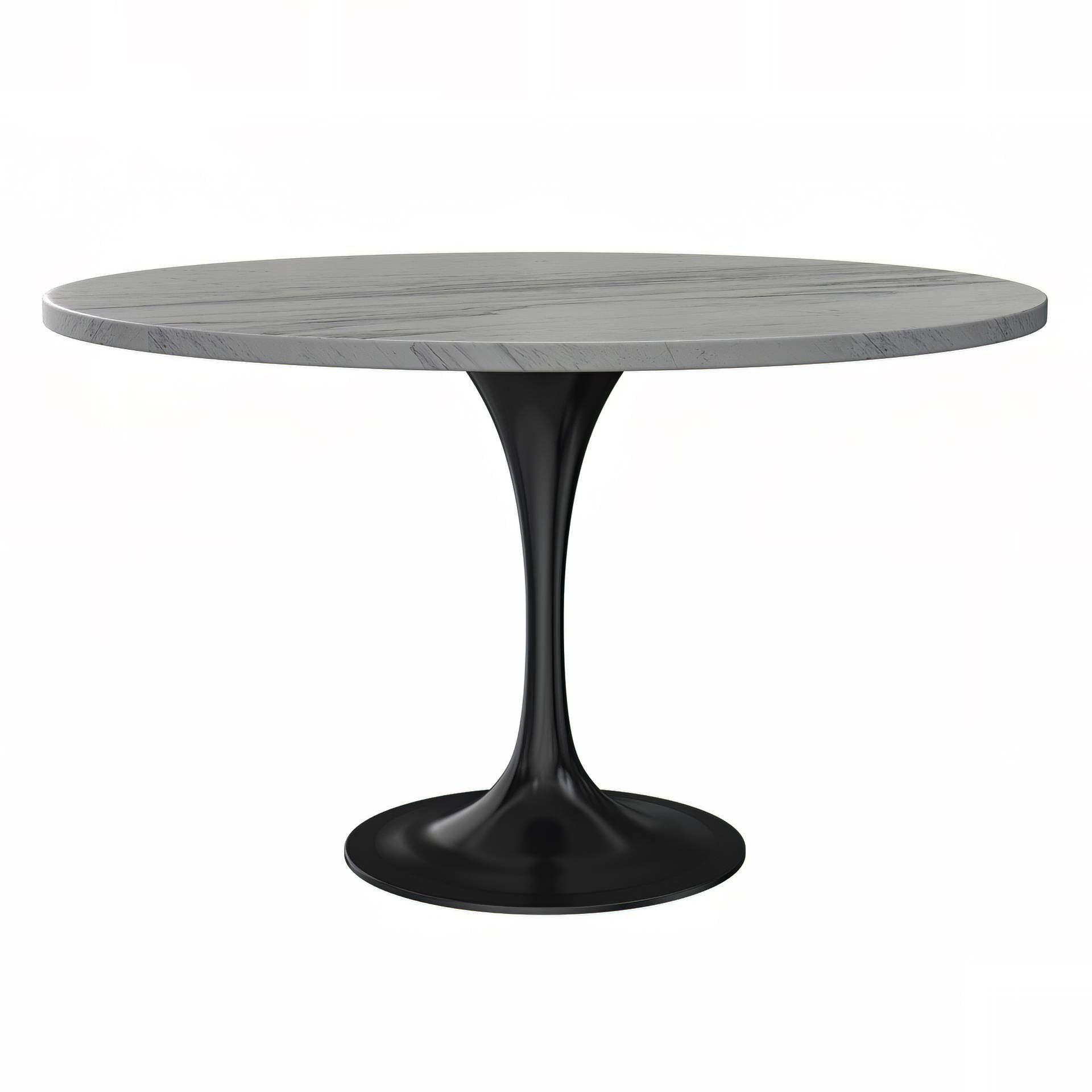 LeisureMod Verve Modern 27" Round Dining Table with Resin Top and Black Pedestal Base