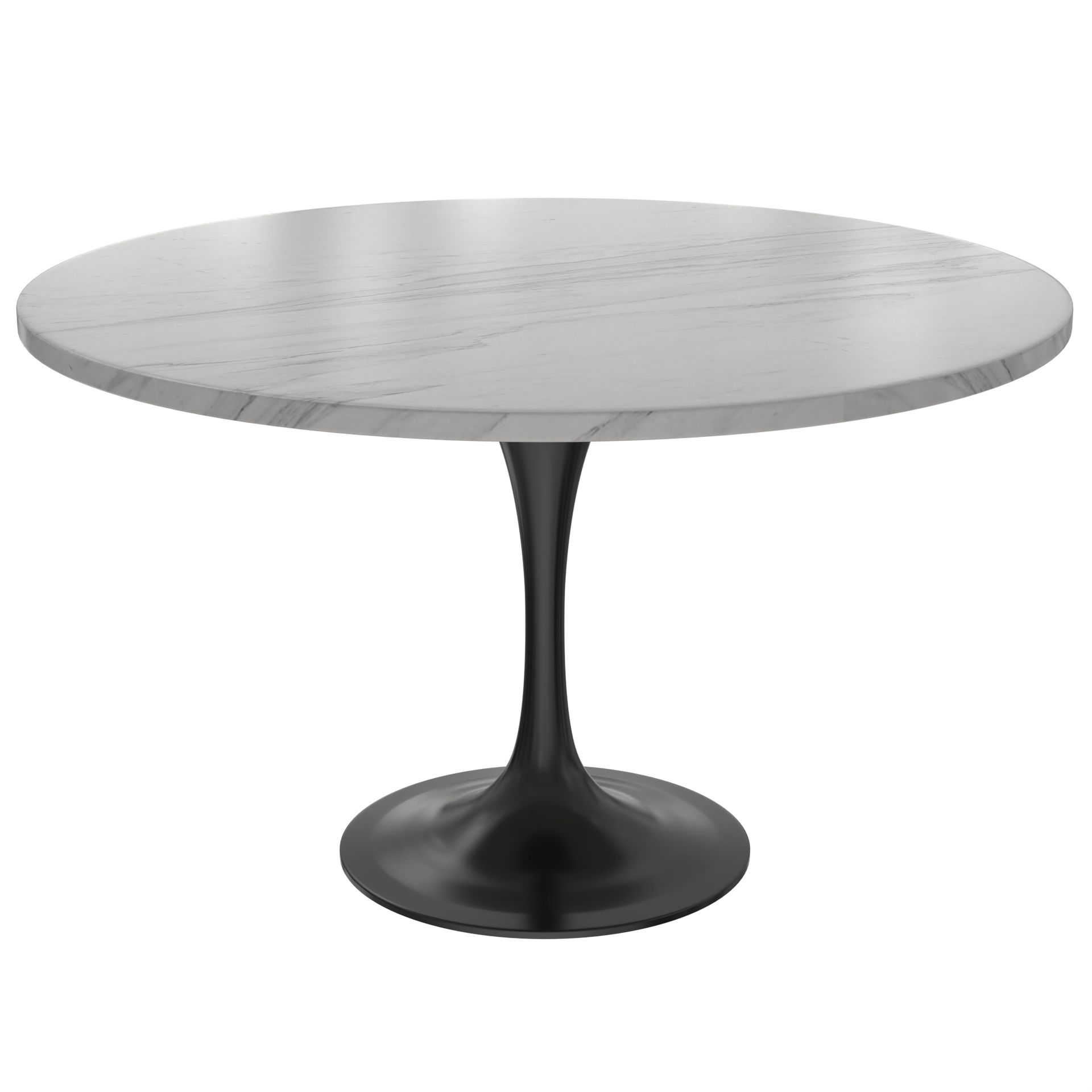 LeisureMod Verve Modern 48" Round Dining Table with Stone Top and Brushed Gold Pedestal Base