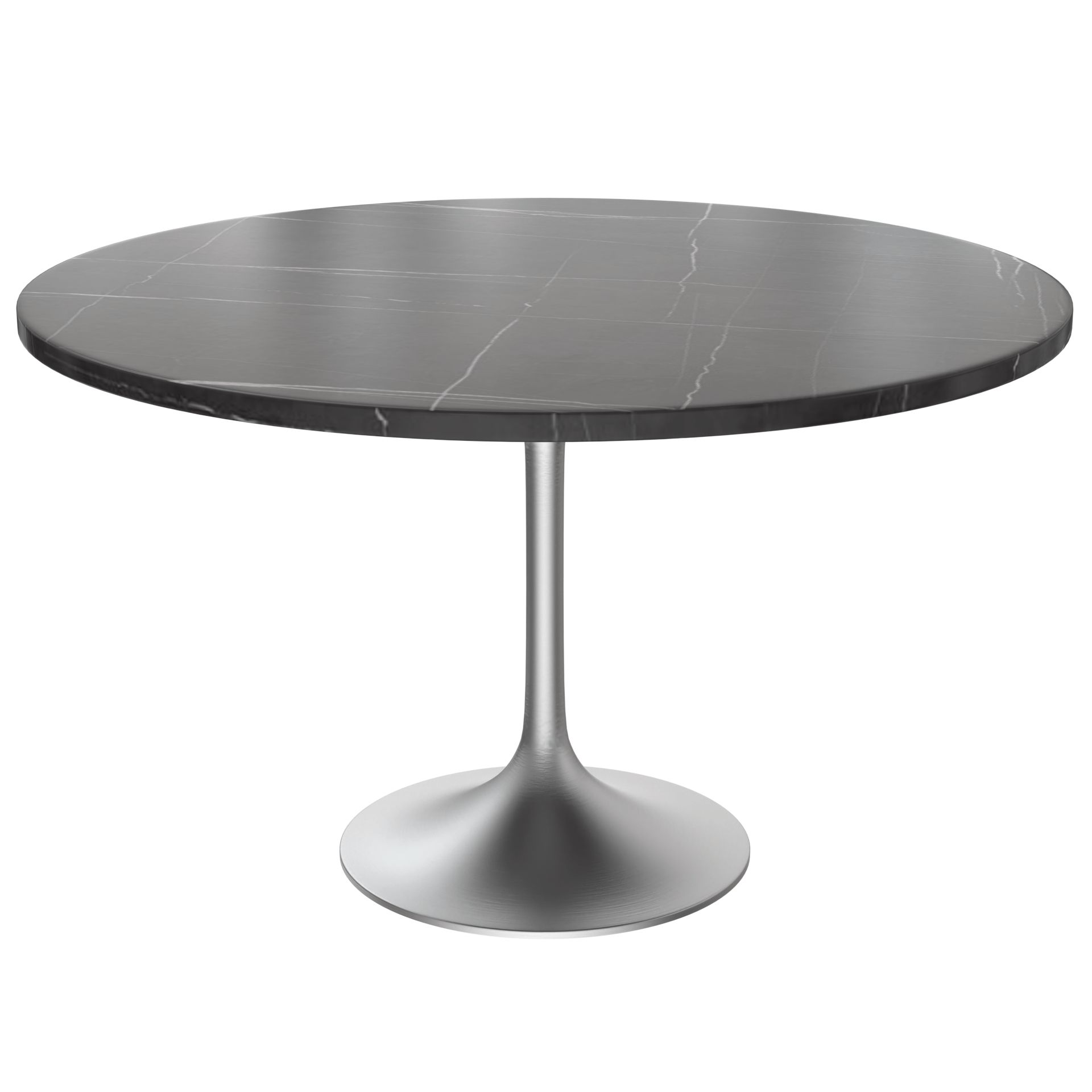 LeisureMod Verve Modern 48" Round Dining Table with Stone Top and Brushed Gold Pedestal Base