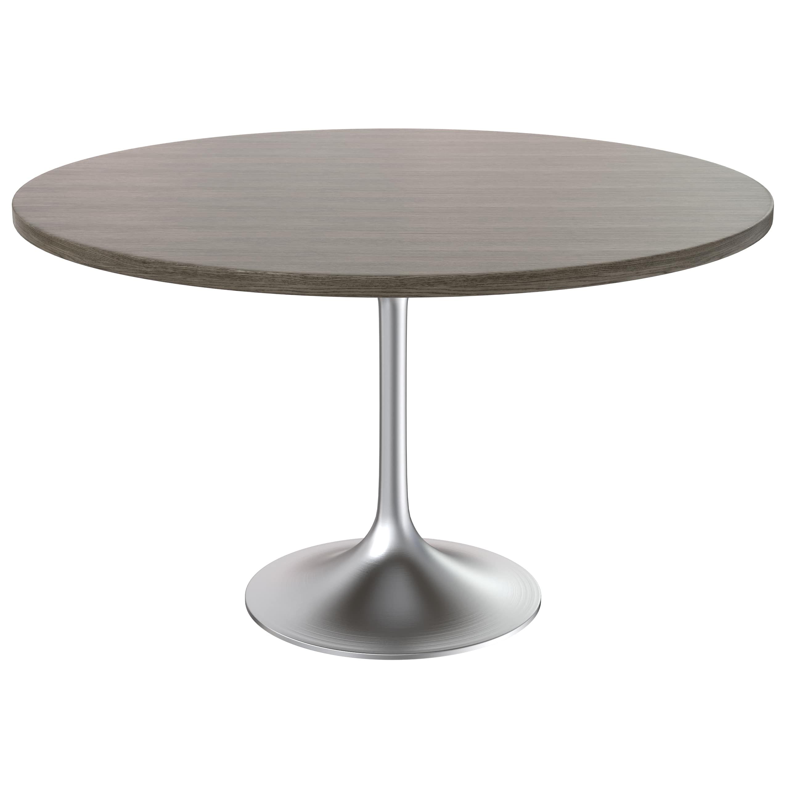 LeisureMod Verve Modern 27" Round Dining Table with MDF Top and Brushed Chrome Pedestal Base