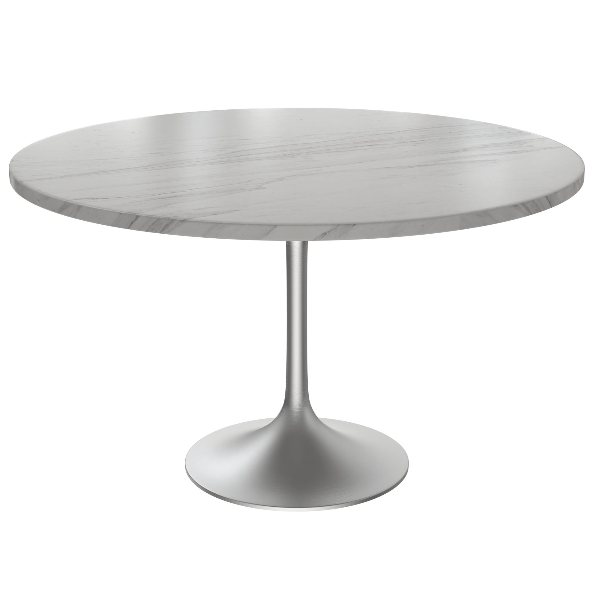 LeisureMod Verve Modern 48" Round Dining Table with Stone Top and Brushed Gold Pedestal Base